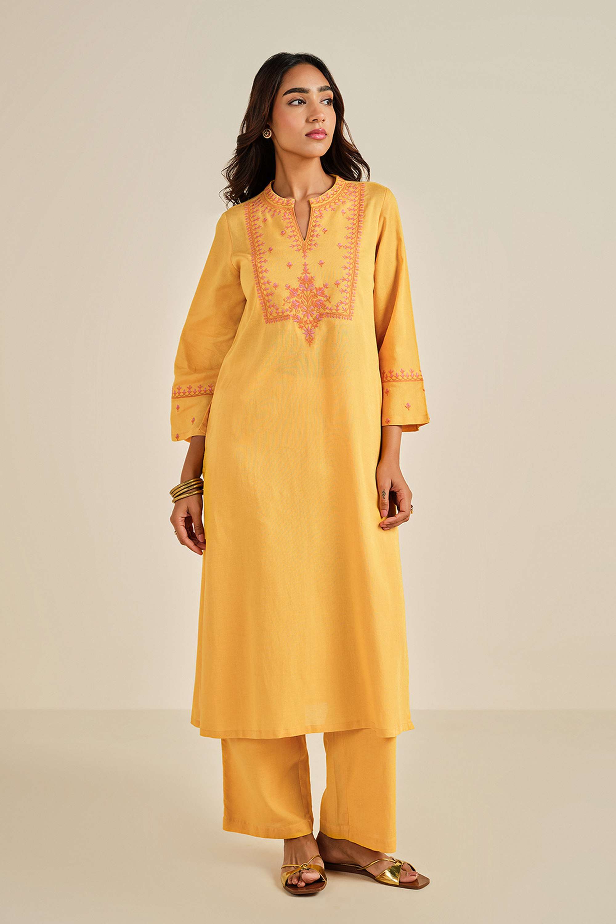 Embroidered-Full-Length-Viscose-Blend-Women-s-Co-Ord-Set