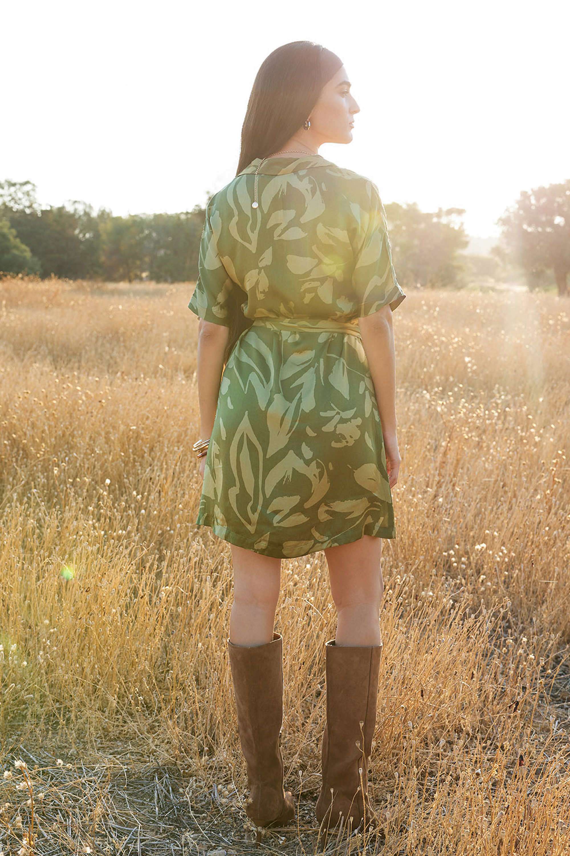 Graphic-Print-V-Neck-Modal-Women-s-Dress