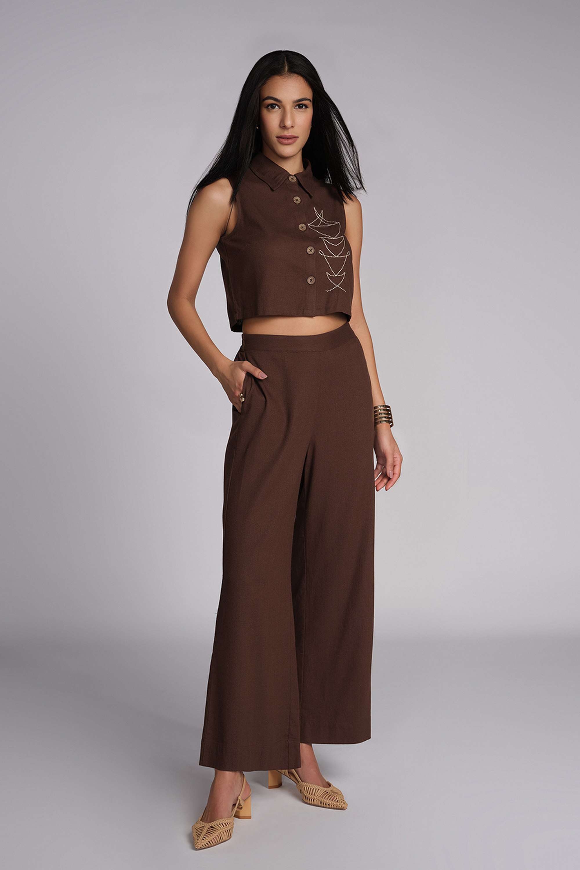 Solid-Full-Length-Viscose-Blend-Woven-Women-s-Co-Ord-Set