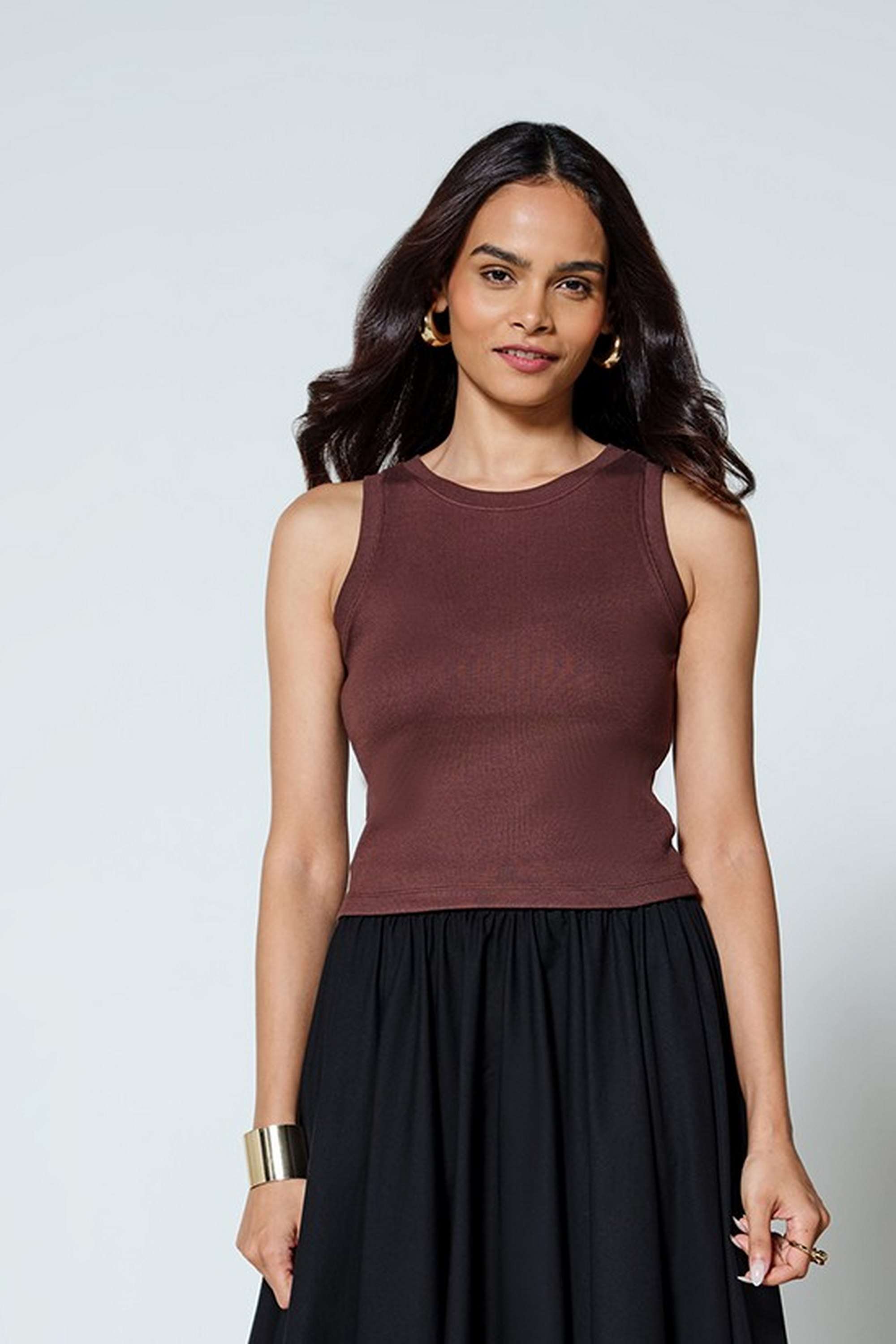 Textured-Cotton-Blend-Round-Neck-Women-s-Top