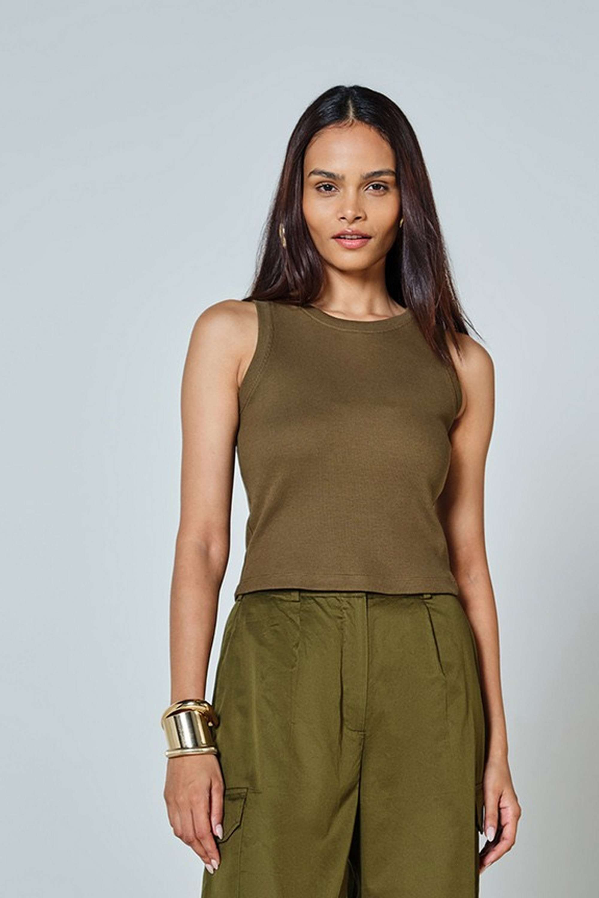 Textured-Cotton-Blend-Round-Neck-Women-s-Top