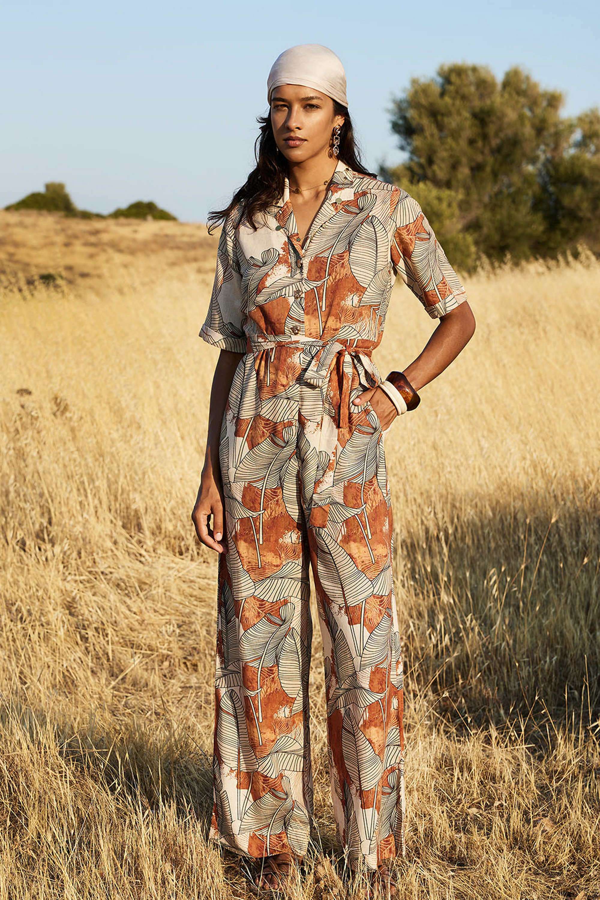Botanical-Printed-Half-Sleeves-Viscose-Blend-Women-s-Full-Length-Jumpsuit