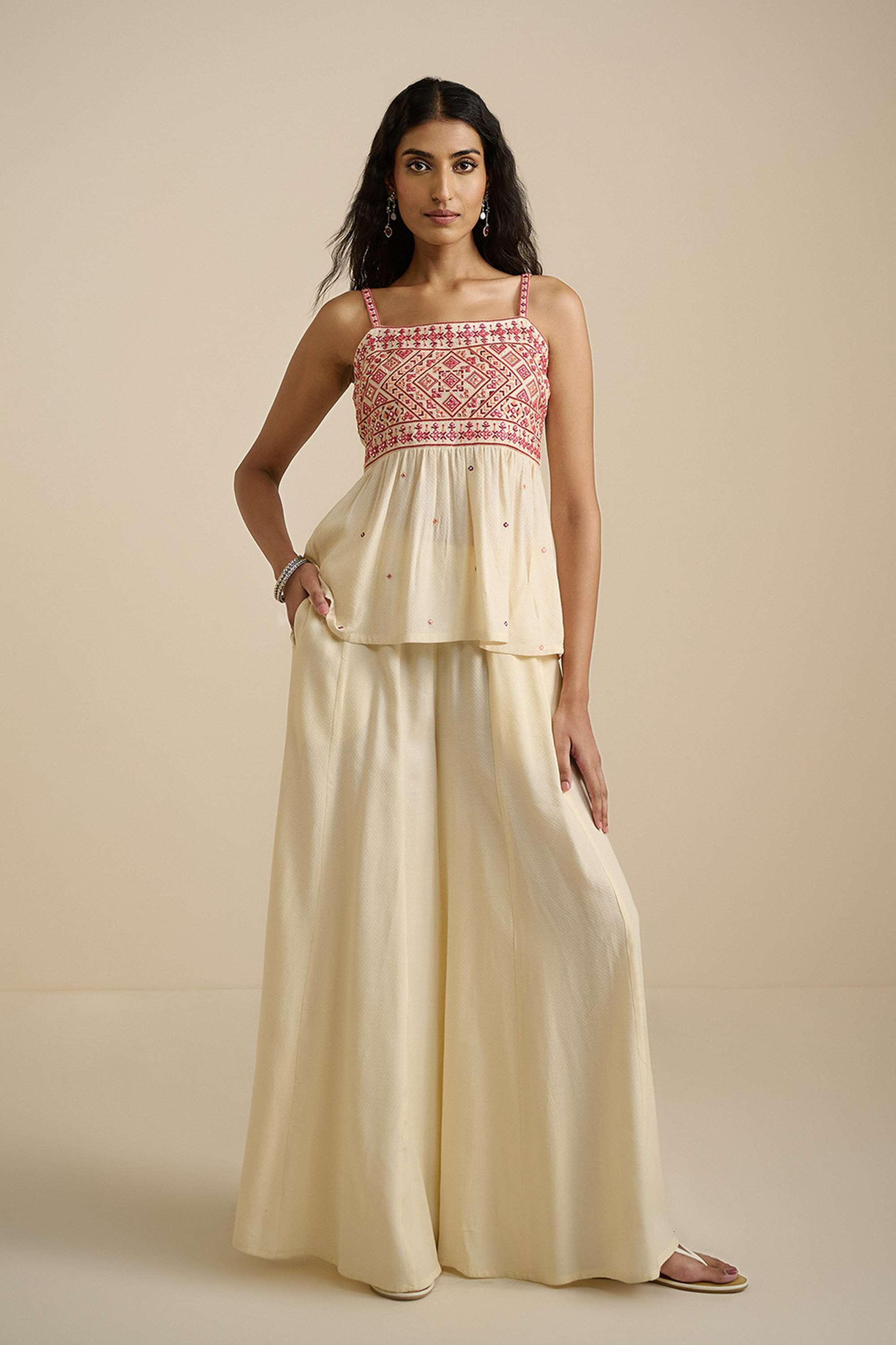 Embroidered-Viscose-Square-Neck-Women-s-Top