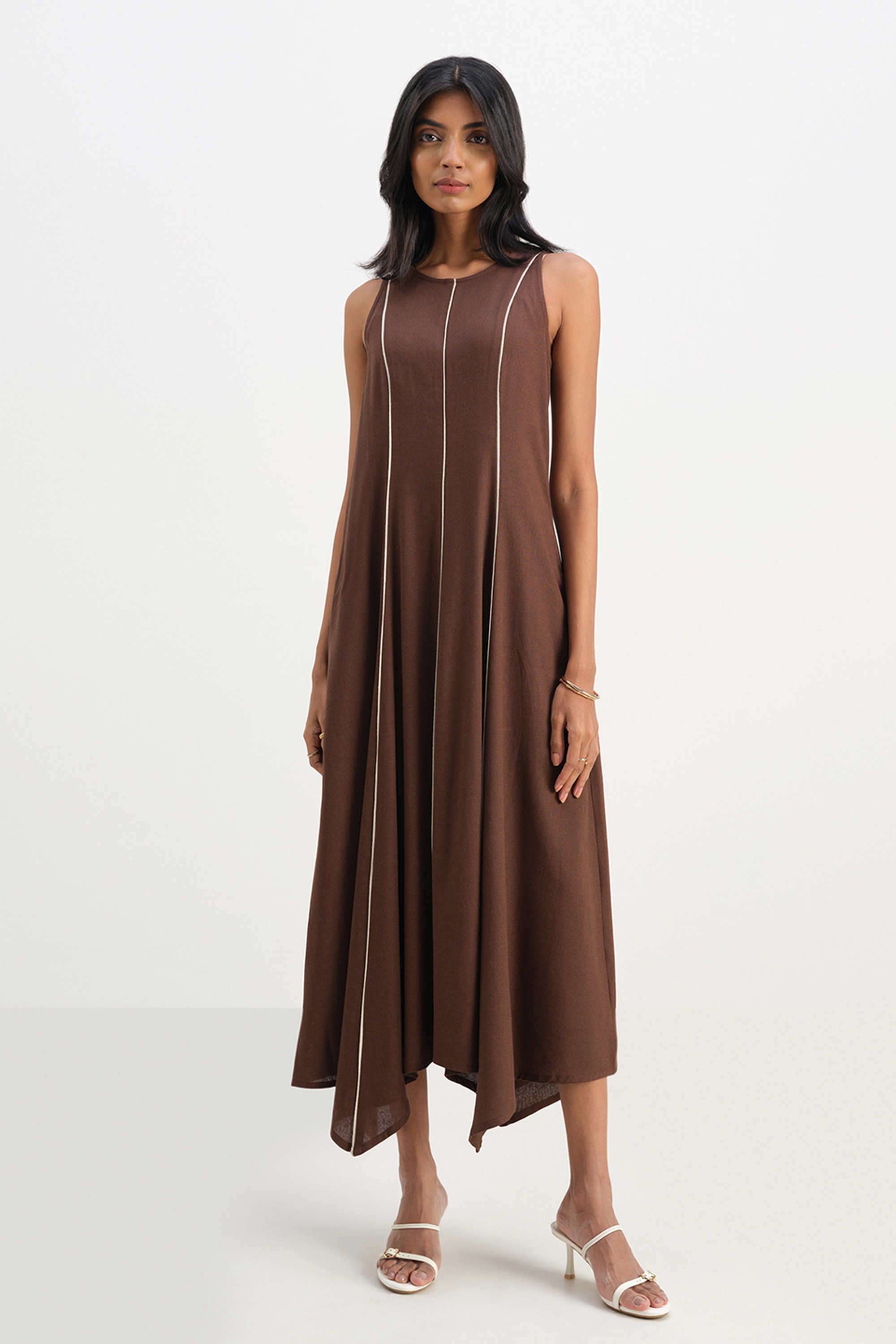 Solid-Round-Neck-Blended-Fabric-Women-s-Full-Length-Dress