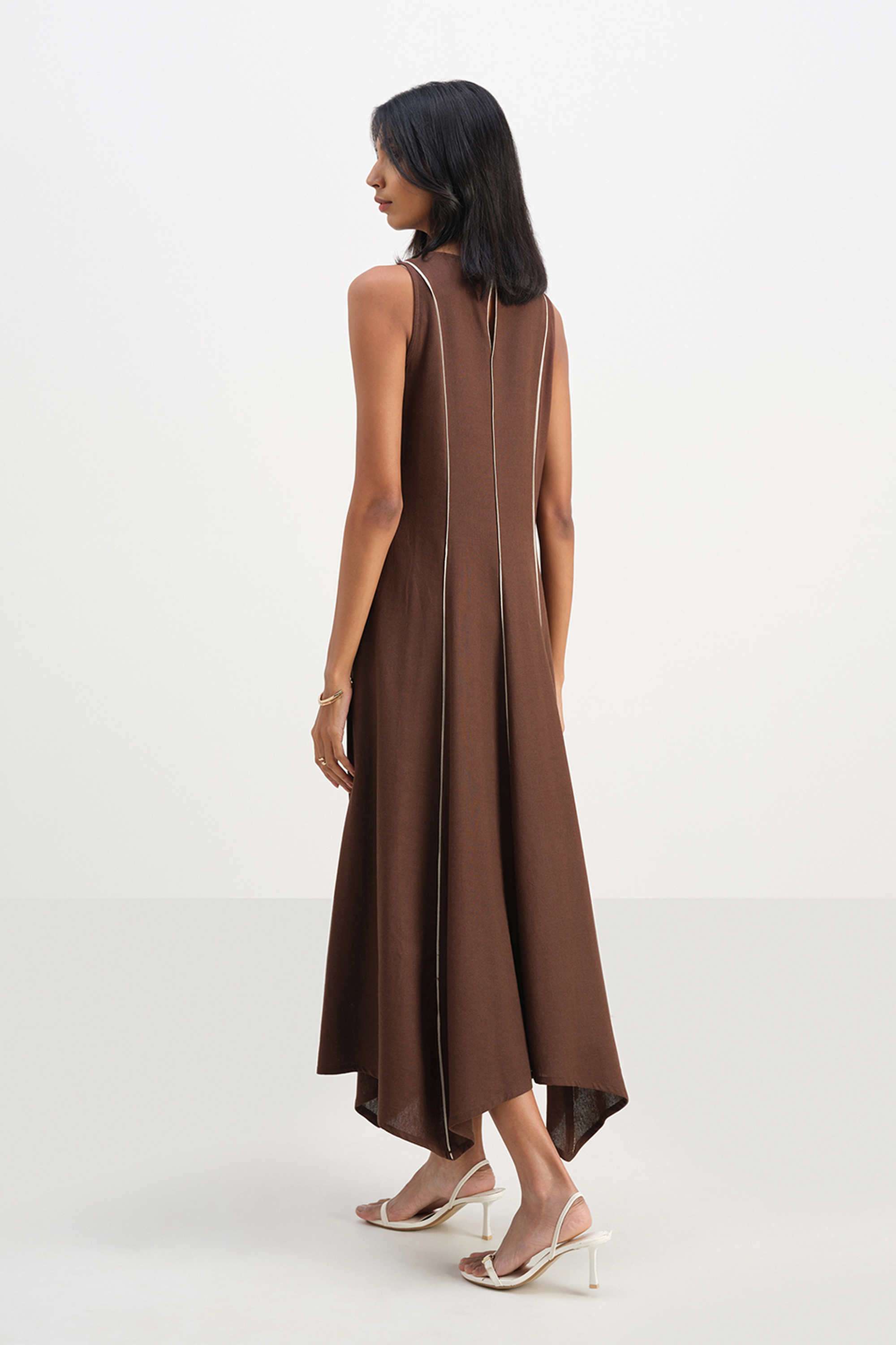 Solid-Round-Neck-Blended-Fabric-Women-s-Full-Length-Dress