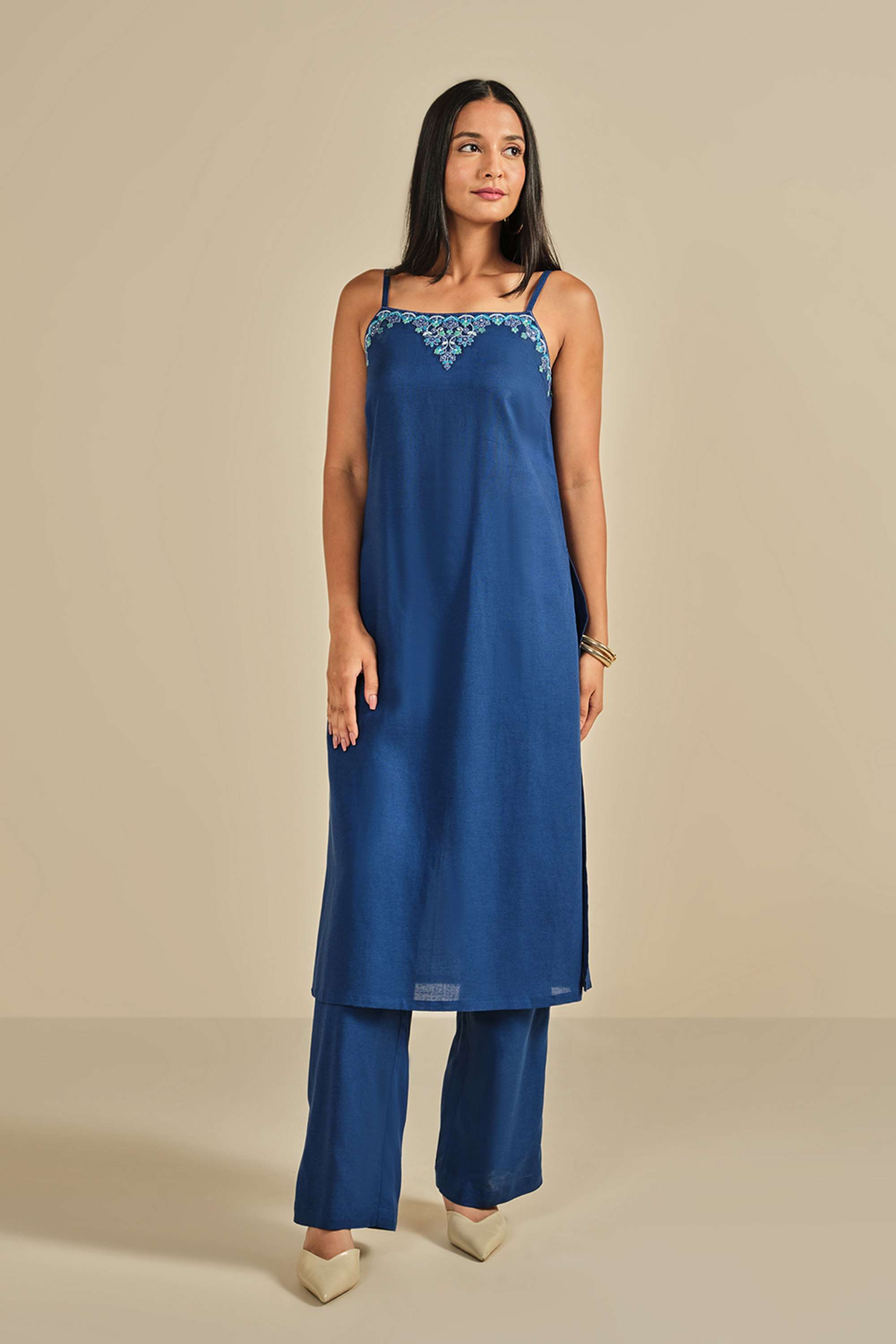 Embroidered-Full-Length-Viscose-Blend-Women-s-Co-Ord-Set