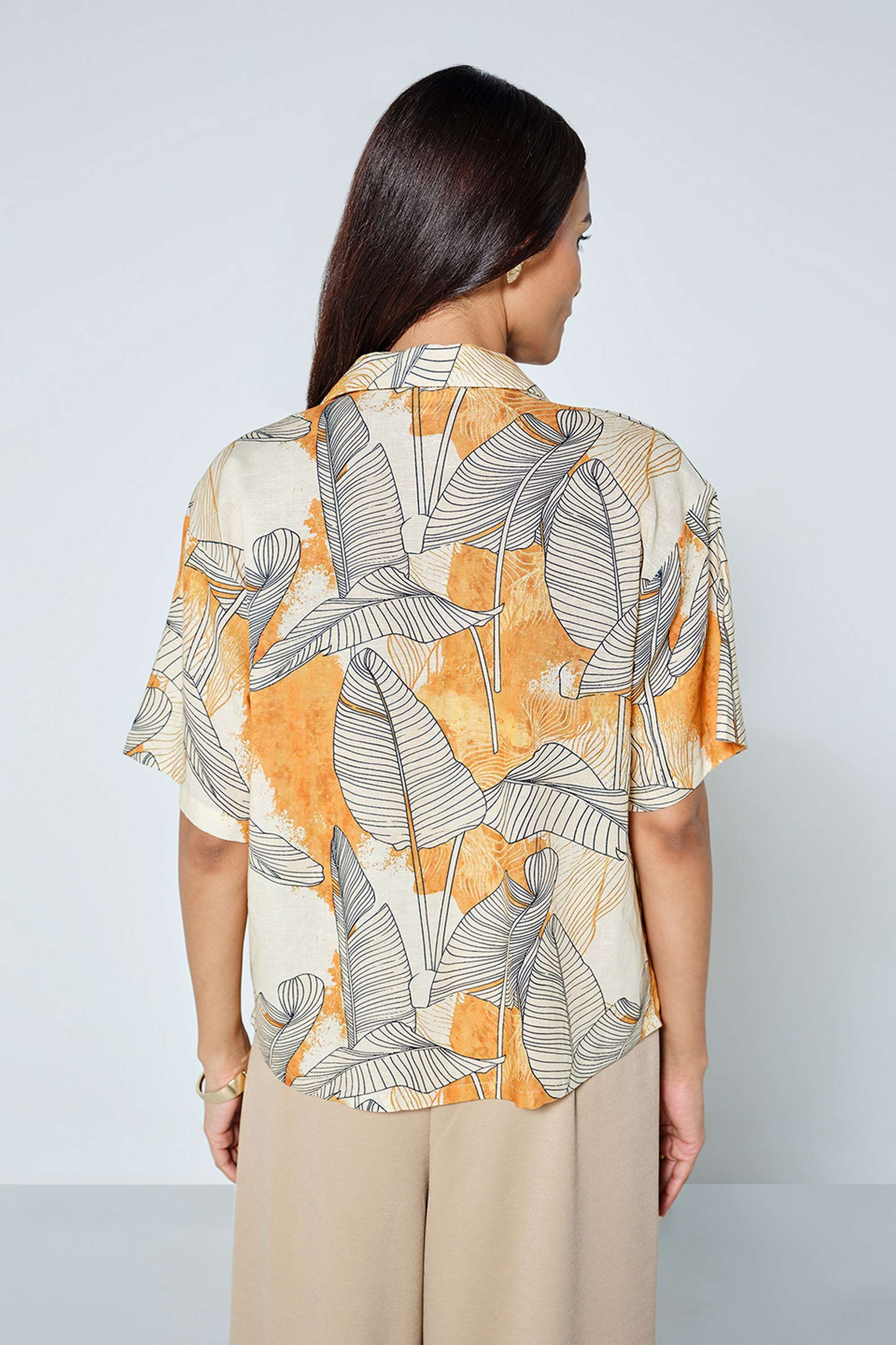 Botanical-Printed-Classic-Collar-Viscose-Blend-Women-s-Casual-Wear-Shirt