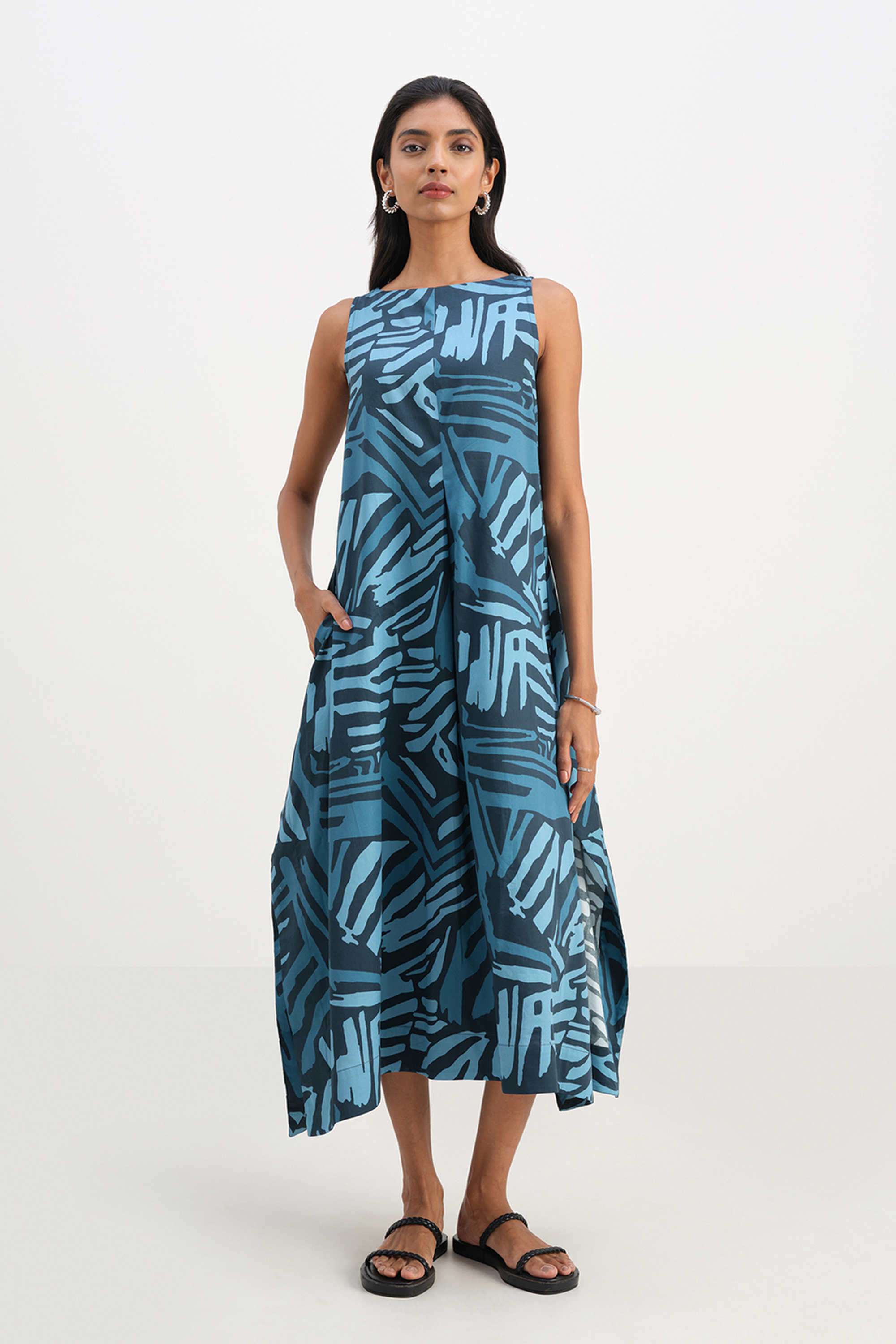 Graphic-Print-Round-Neck-Cotton-Women-s-Full-Length-Dress