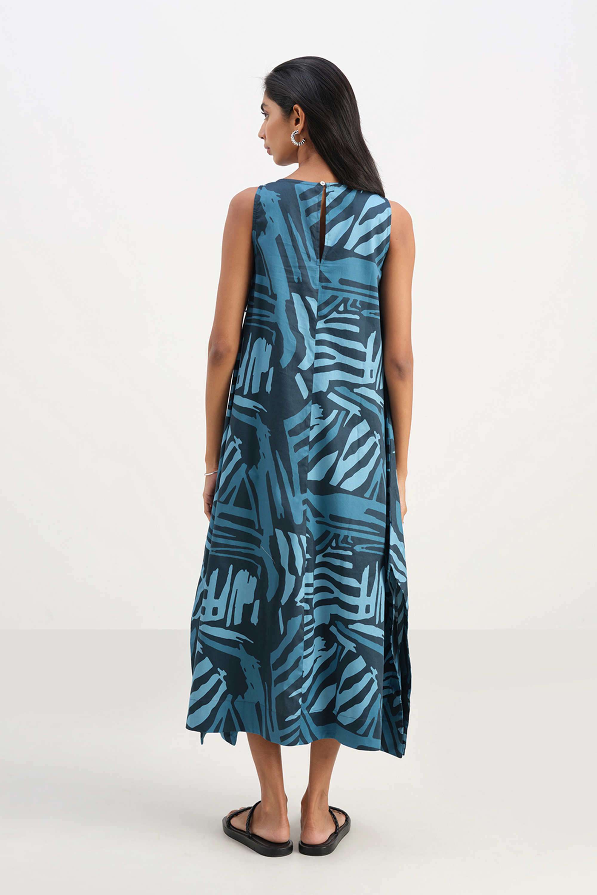 Graphic-Print-Round-Neck-Cotton-Women-s-Full-Length-Dress