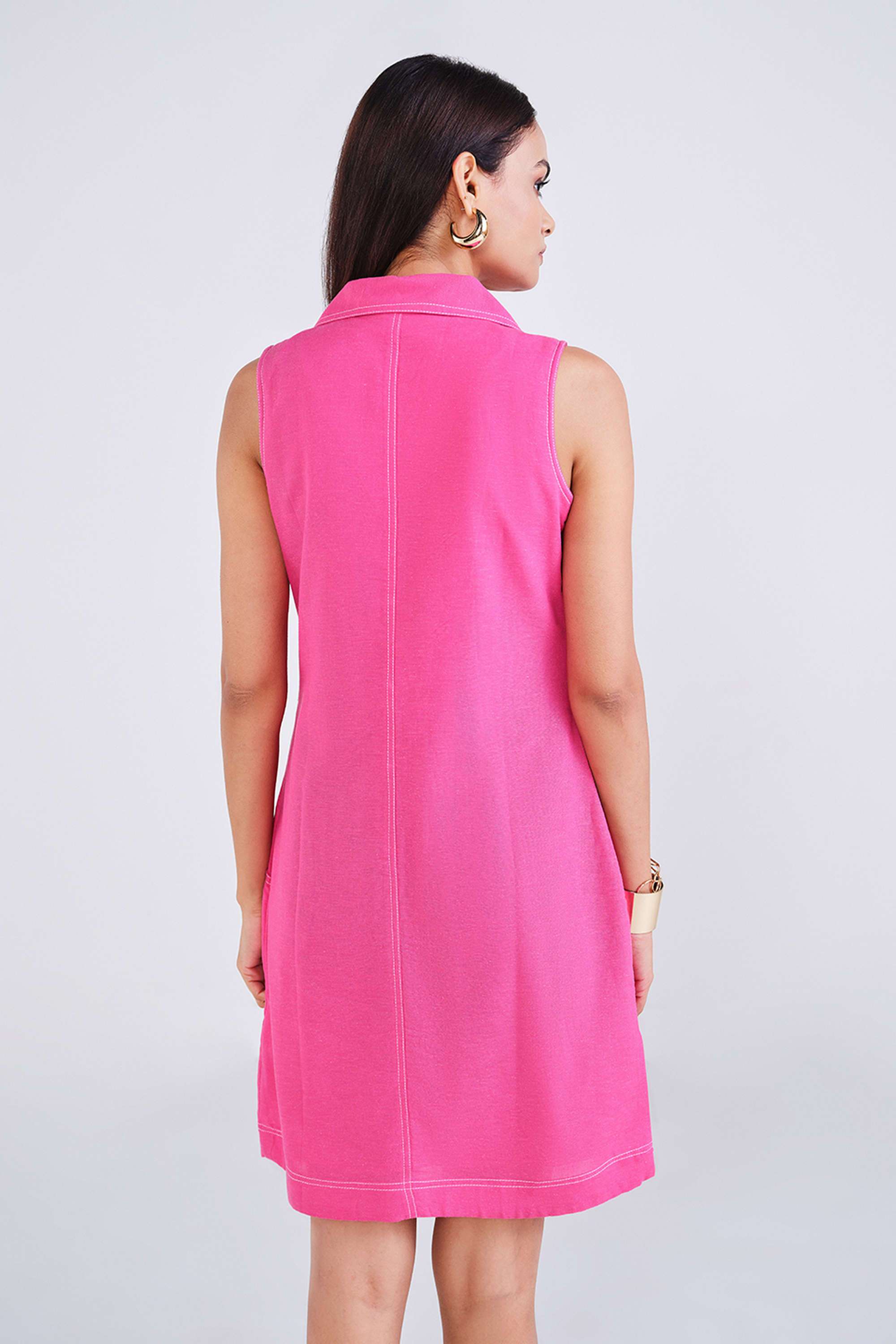 Solid-Viscose-Collared-Women-s-Knee-Length-Dress