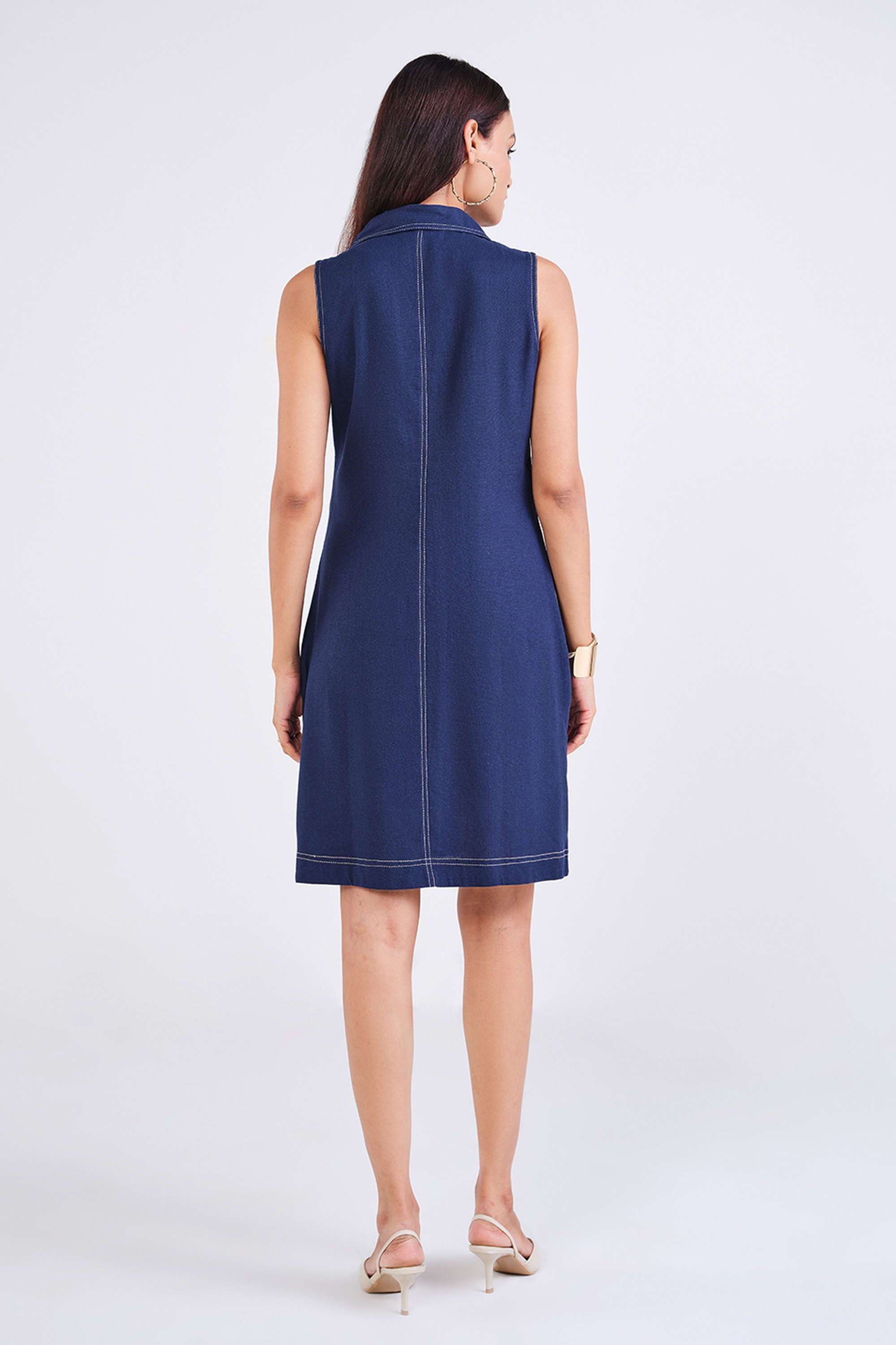 Solid-Viscose-Collared-Women-s-Knee-Length-Dress
