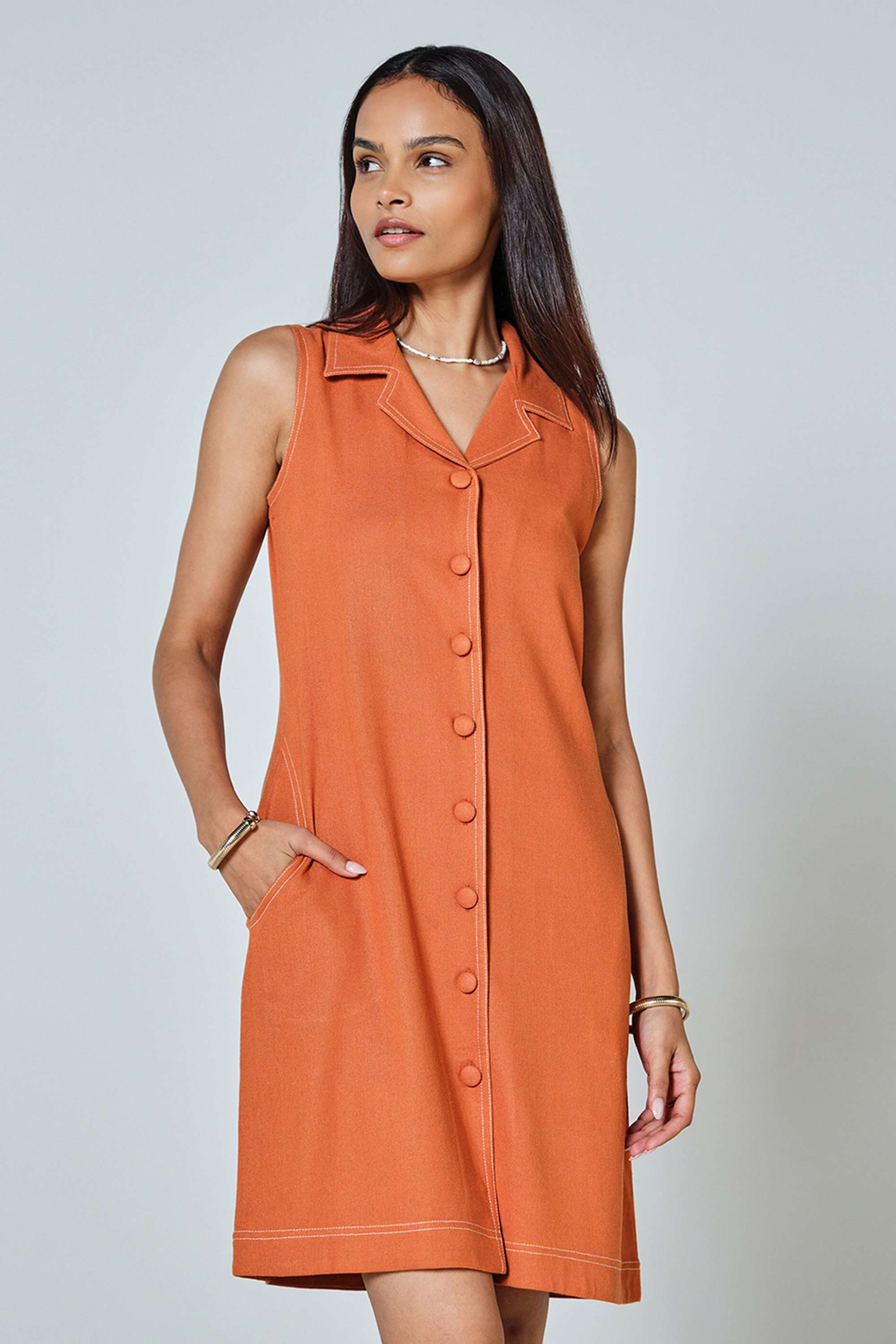 Solid-Viscose-Collared-Women-s-Knee-Length-Dress