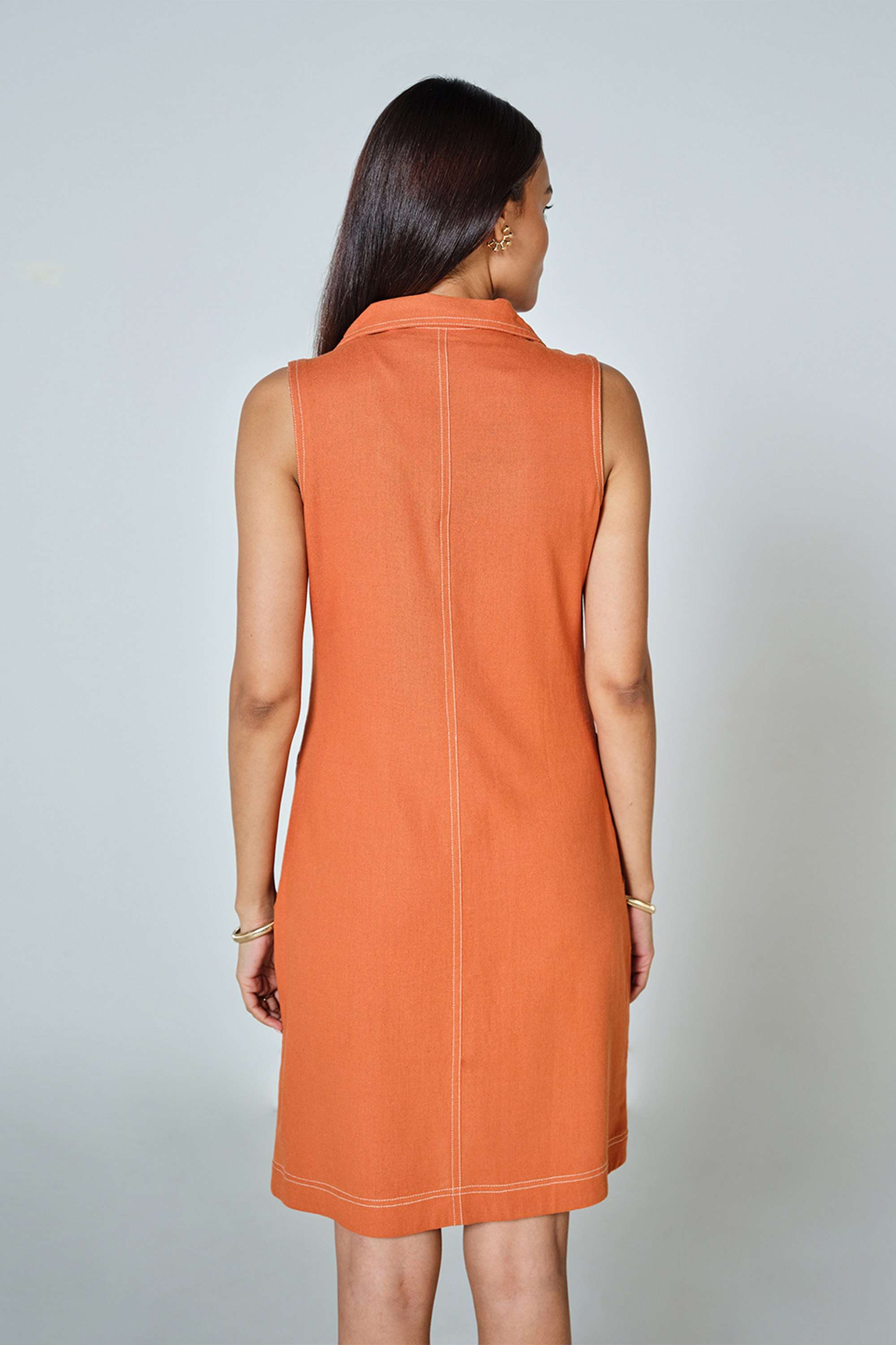 Solid-Viscose-Collared-Women-s-Knee-Length-Dress