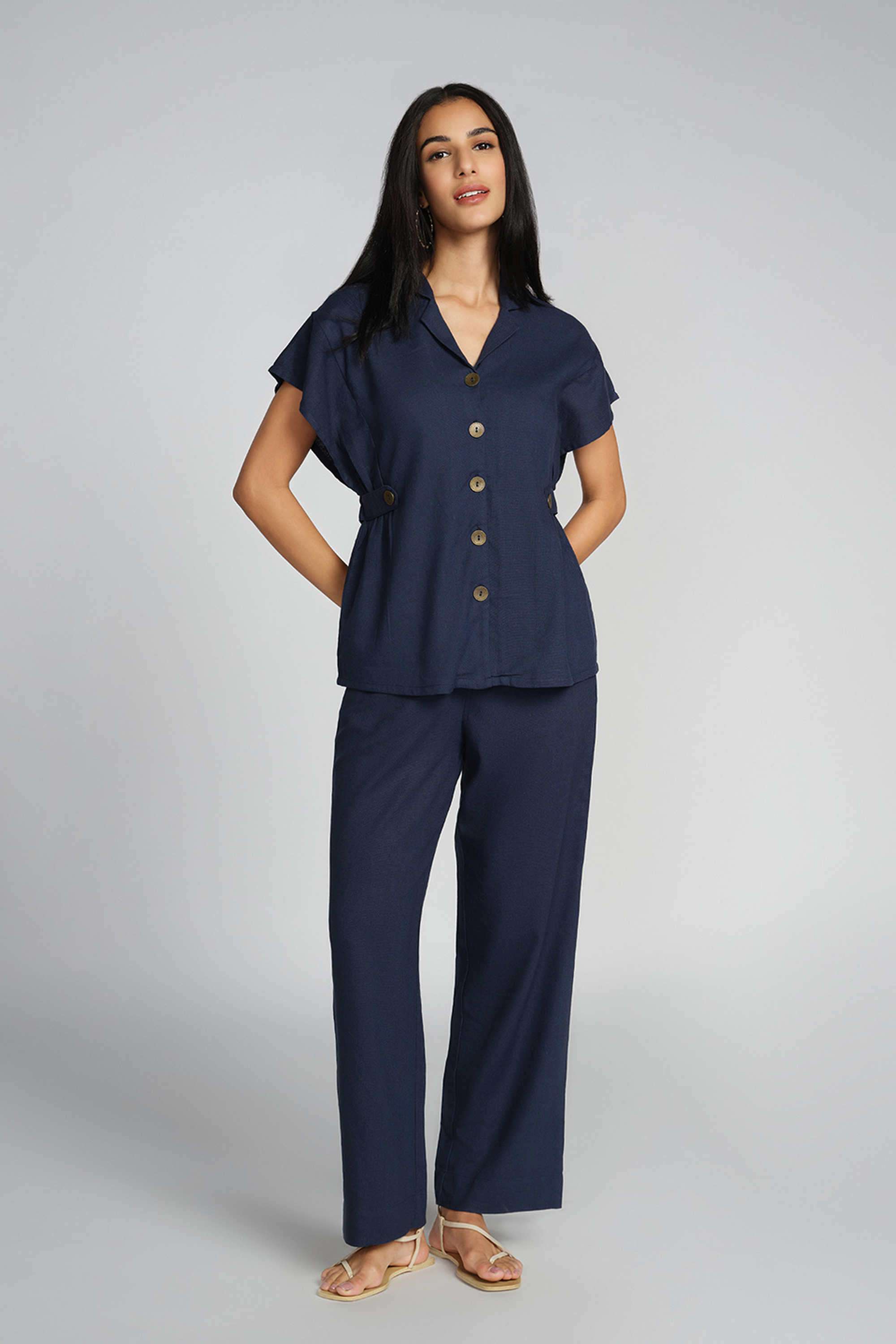 Solid-Full-Length-Blended-Fabric-Women-s-Co-Ord-Set