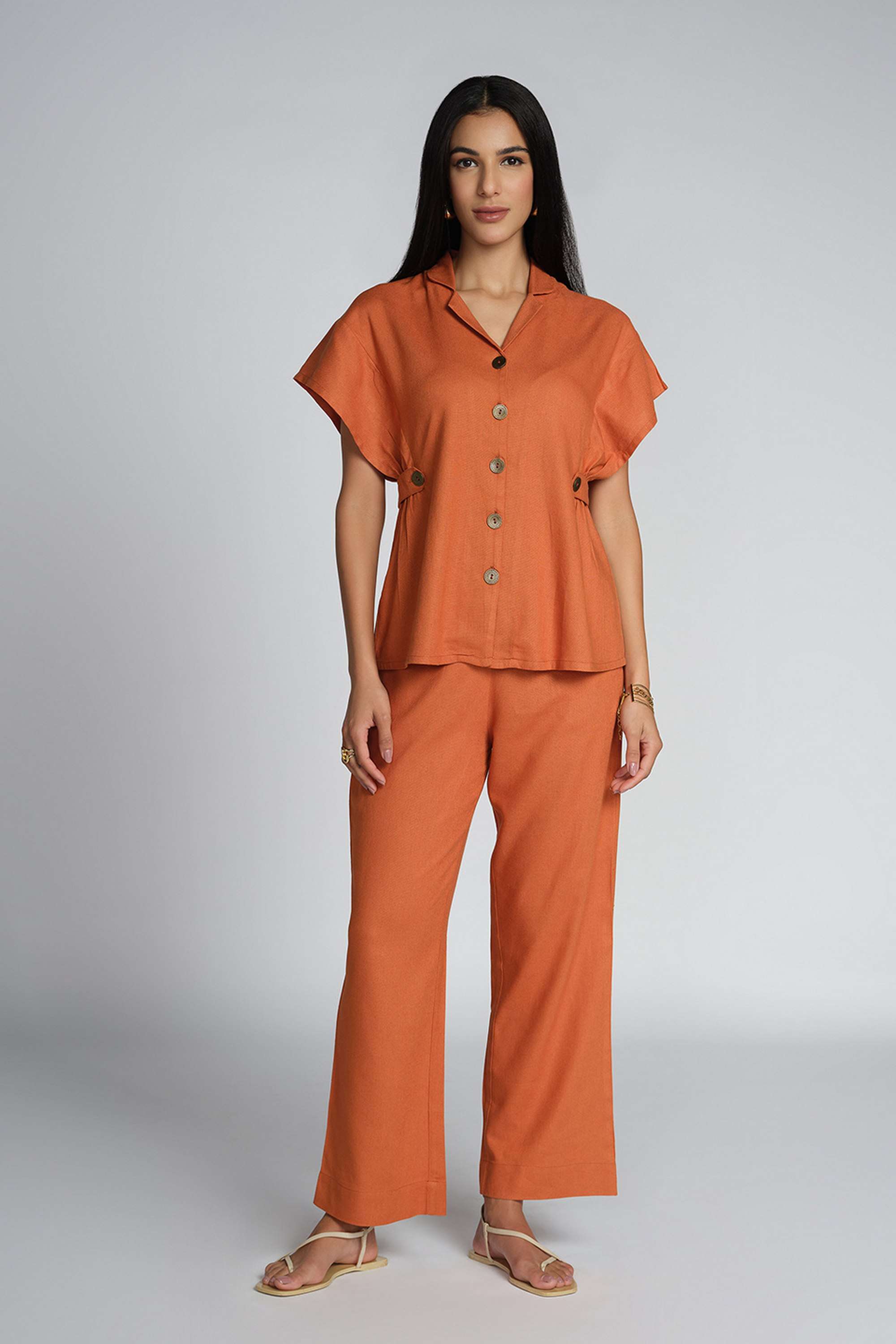 Solid-Full-Length-Viscose-Blend-Woven-Women-s-Co-Ord-Set