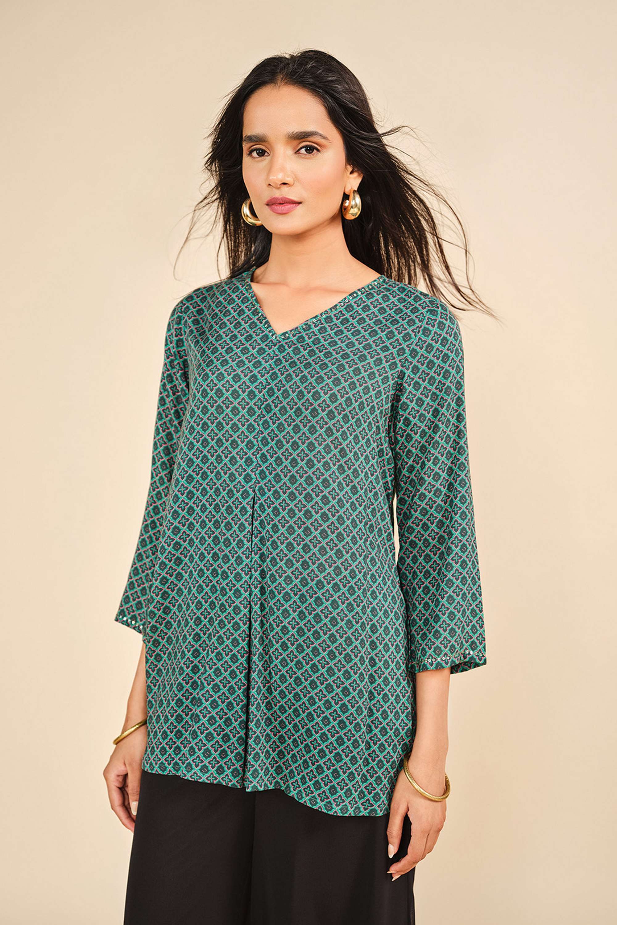 Floral-Modal-V-Neck-Women-s-Top