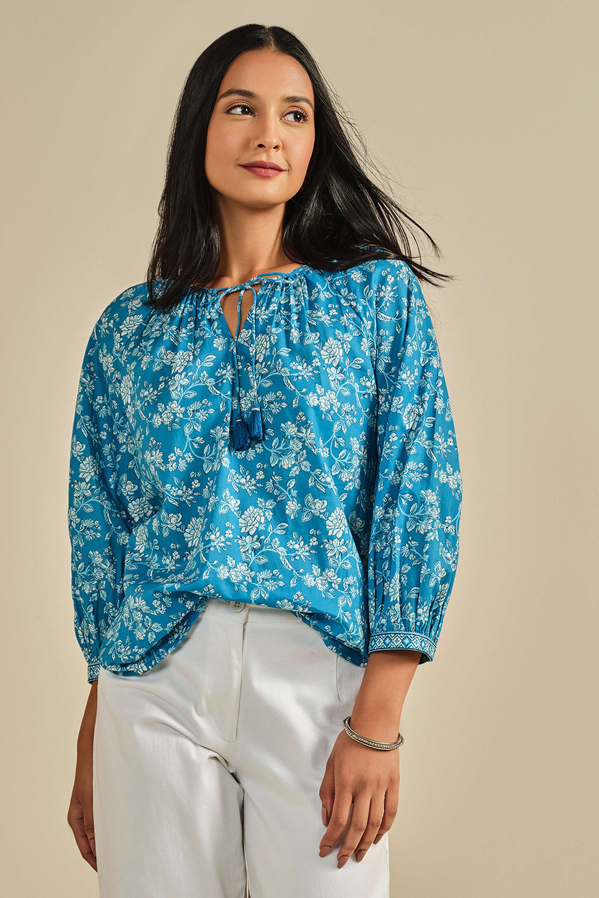Floral-Cotton-Round-Neck-Women-s-Top