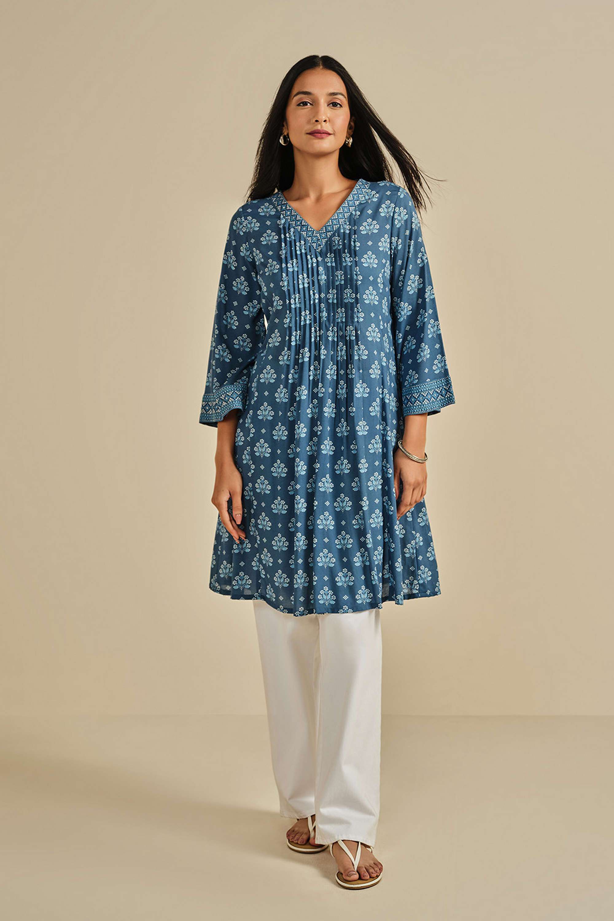 Geometric-Print-Modal-V-Neck-Women-s-Tunic