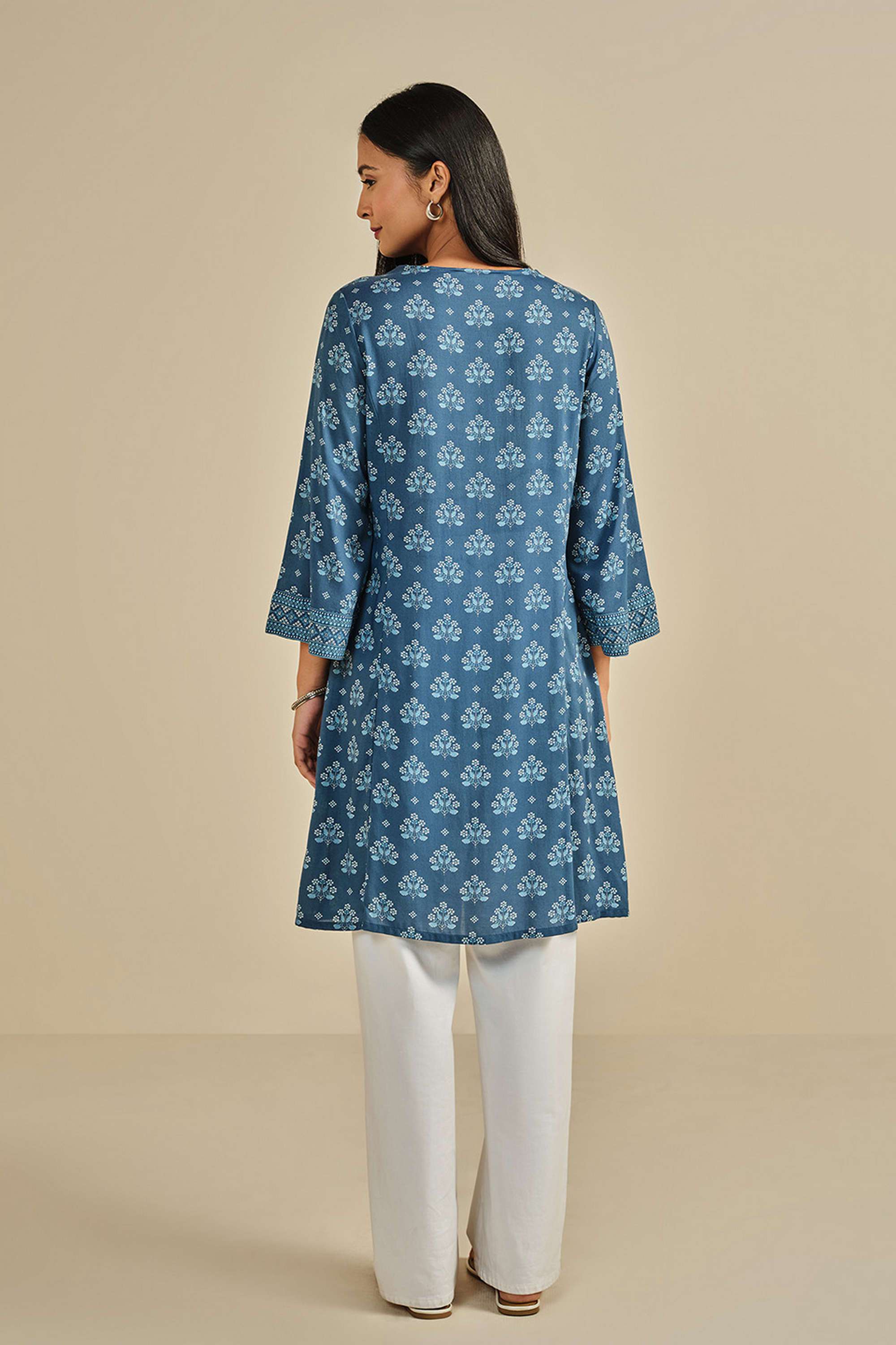 Geometric-Print-Modal-V-Neck-Women-s-Tunic