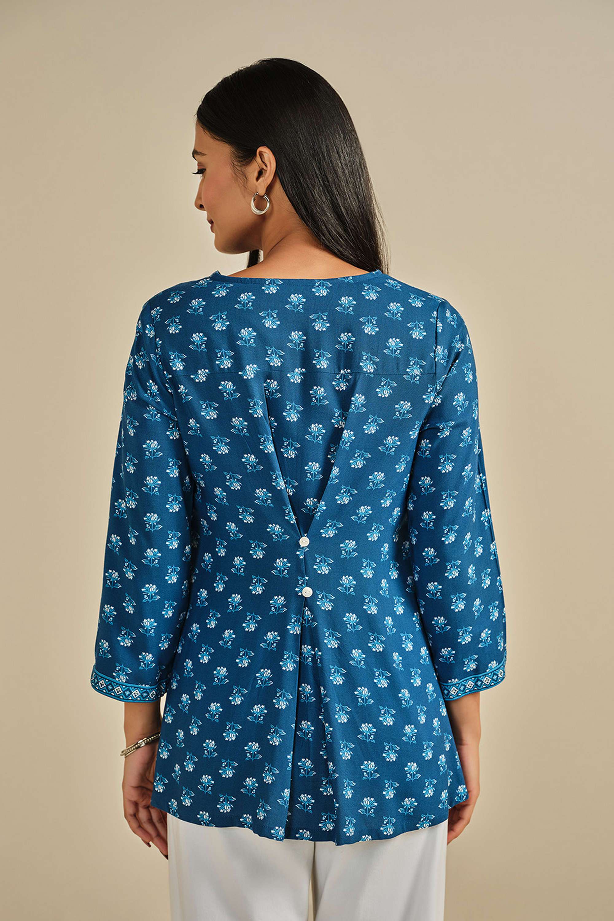 Floral-Viscose-V-Neck-Women-s-Top