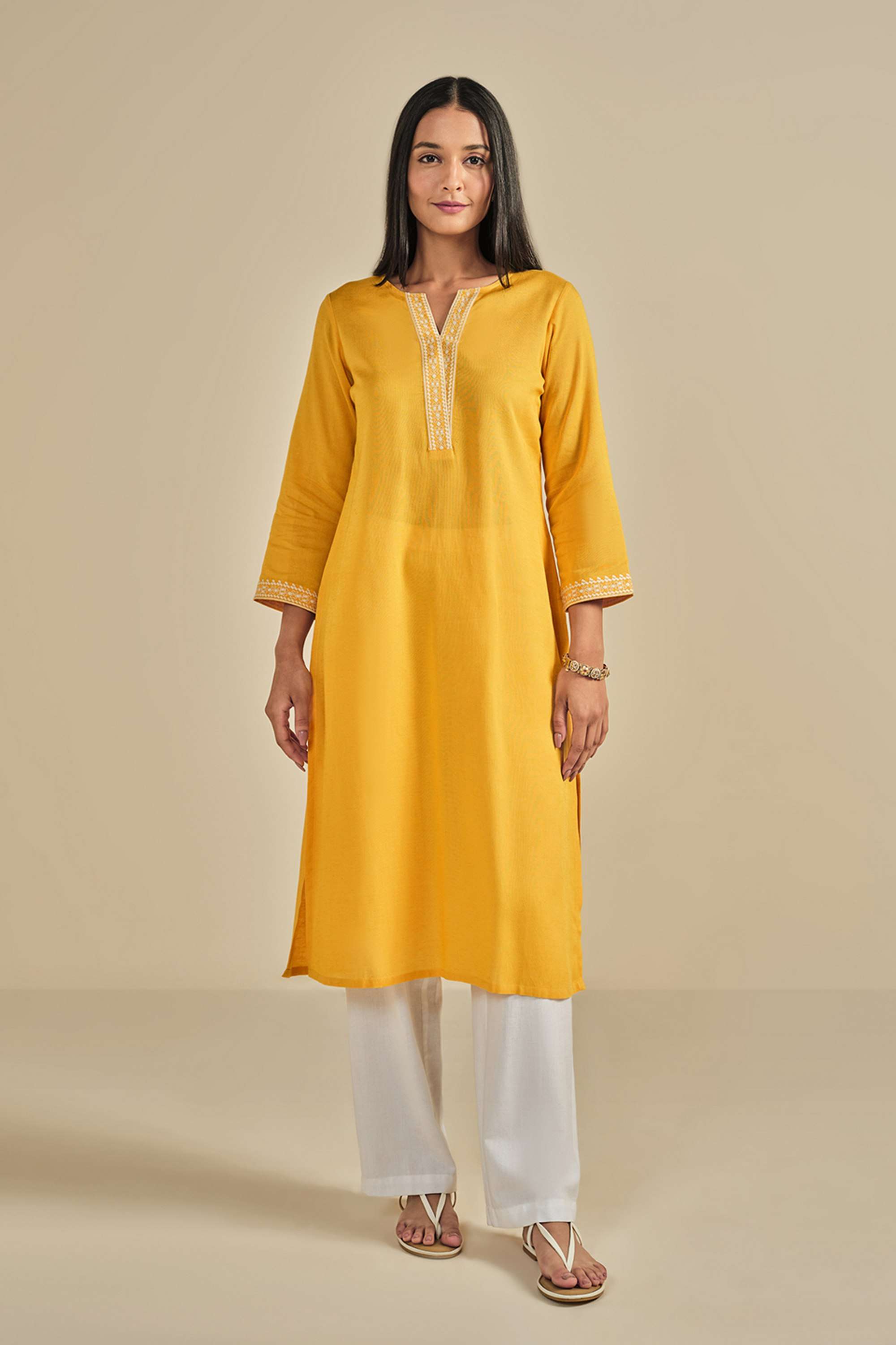 Solid-Viscose-Blend-Round-Neck-Women-s-Casual-Wear-Kurta