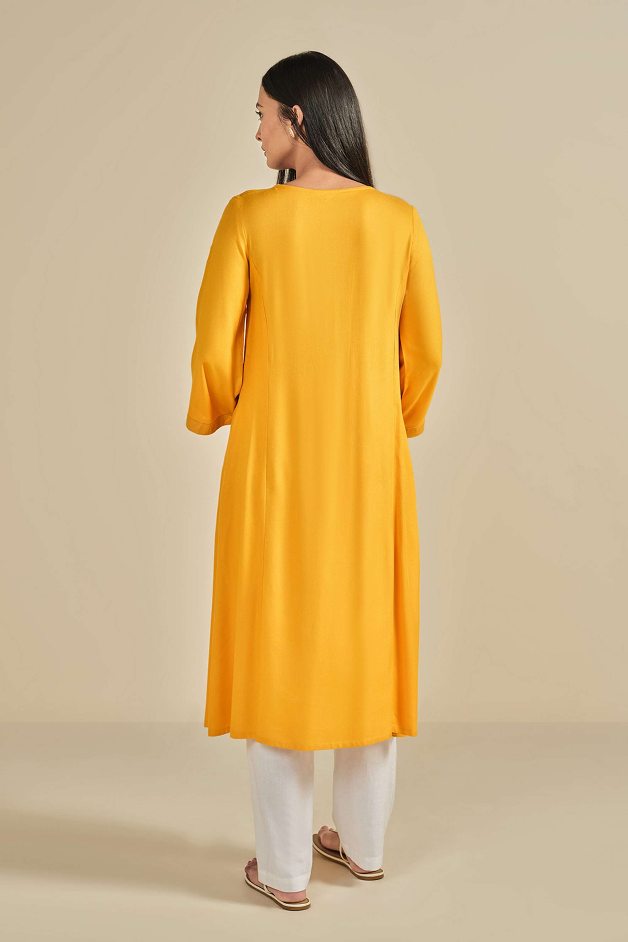 Solid-Viscose-Blend-Round-Neck-Women-s-Casual-Wear-Kurta