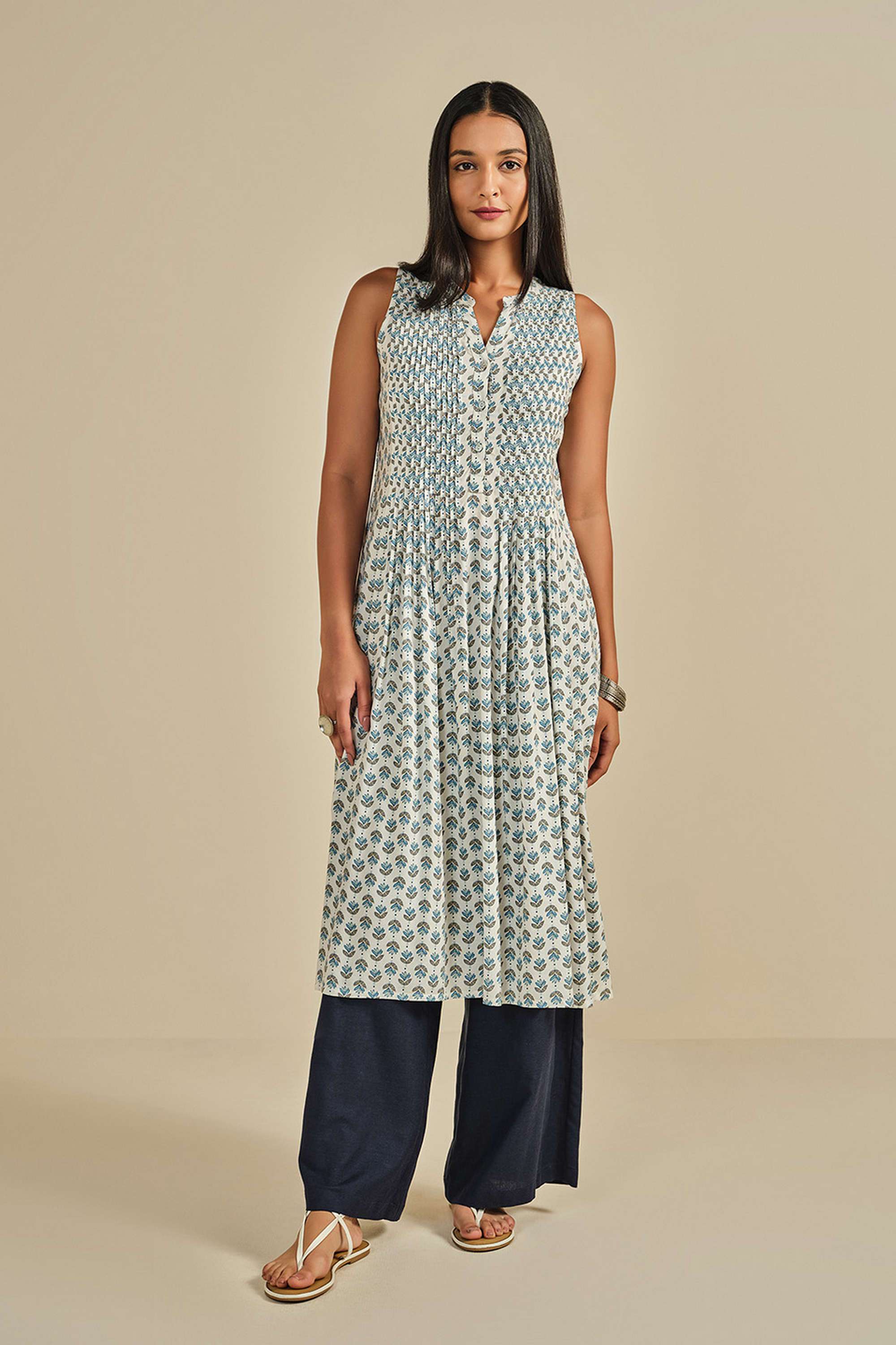 Floral-Modal-V-Neck-Women-s-Kurta