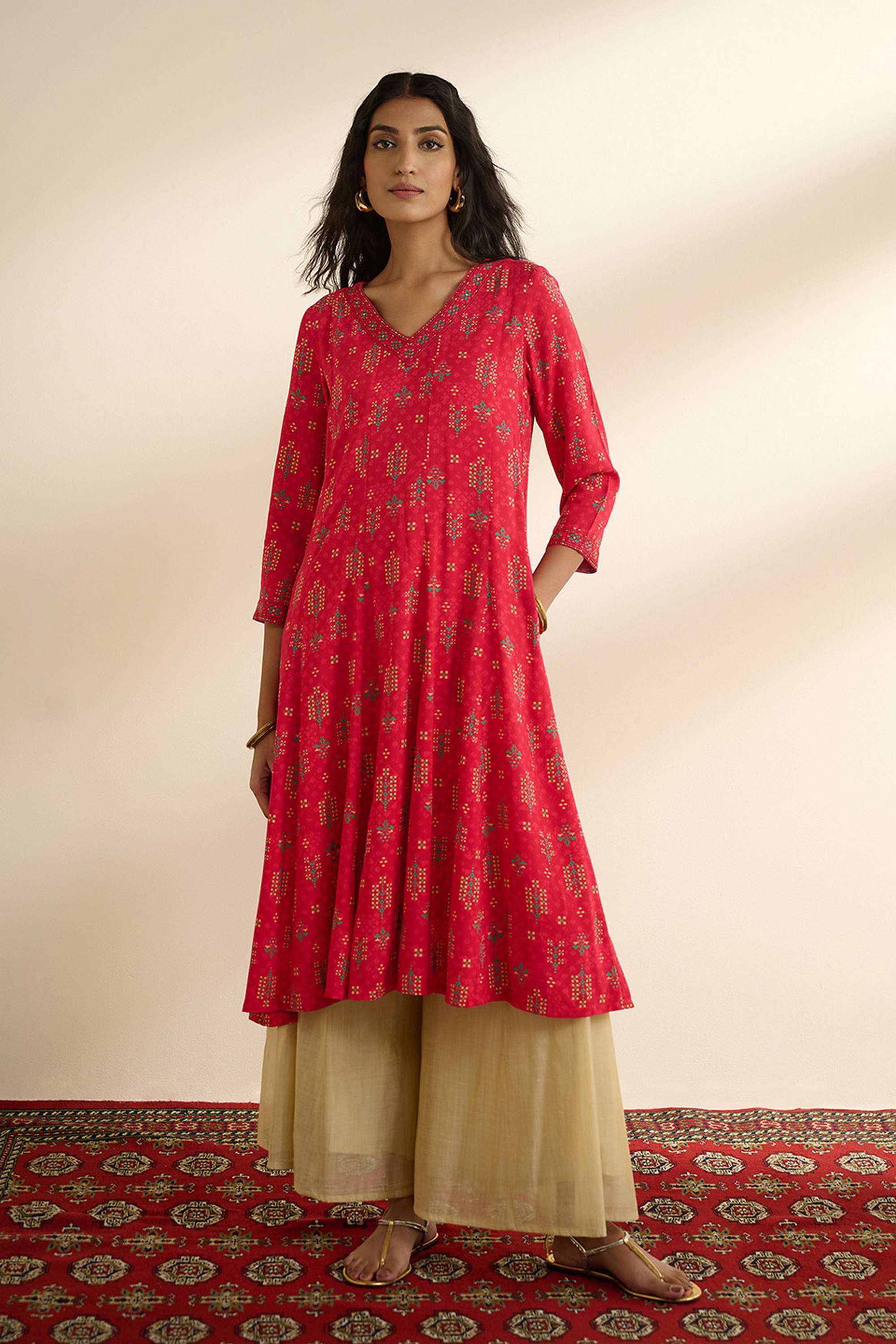 Printed-Viscose-V-Neck-Women-s-Casual-Wear-Kurta