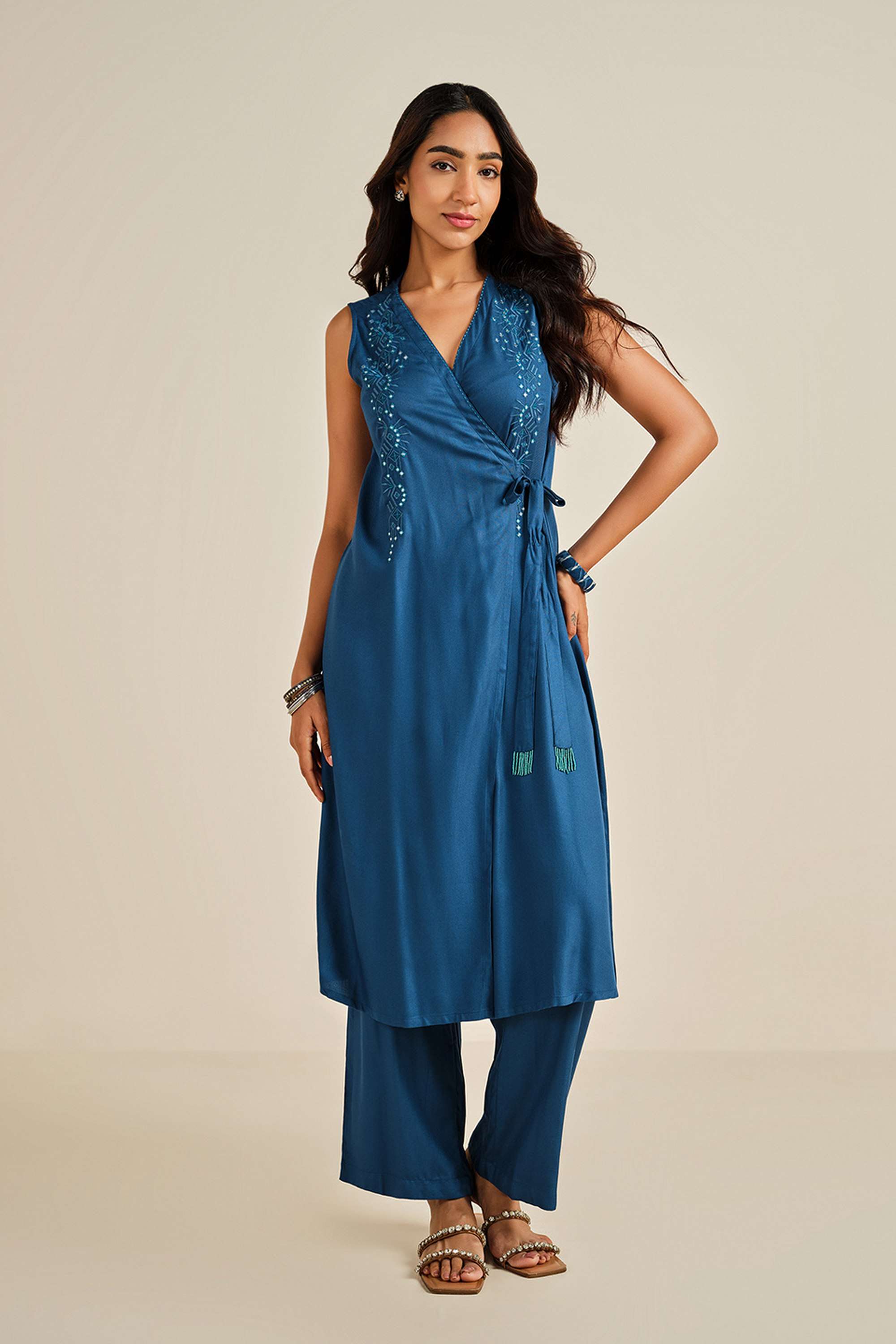 Embroidered-Calf-Length-Viscose-Women-s-Co-Ord-Set