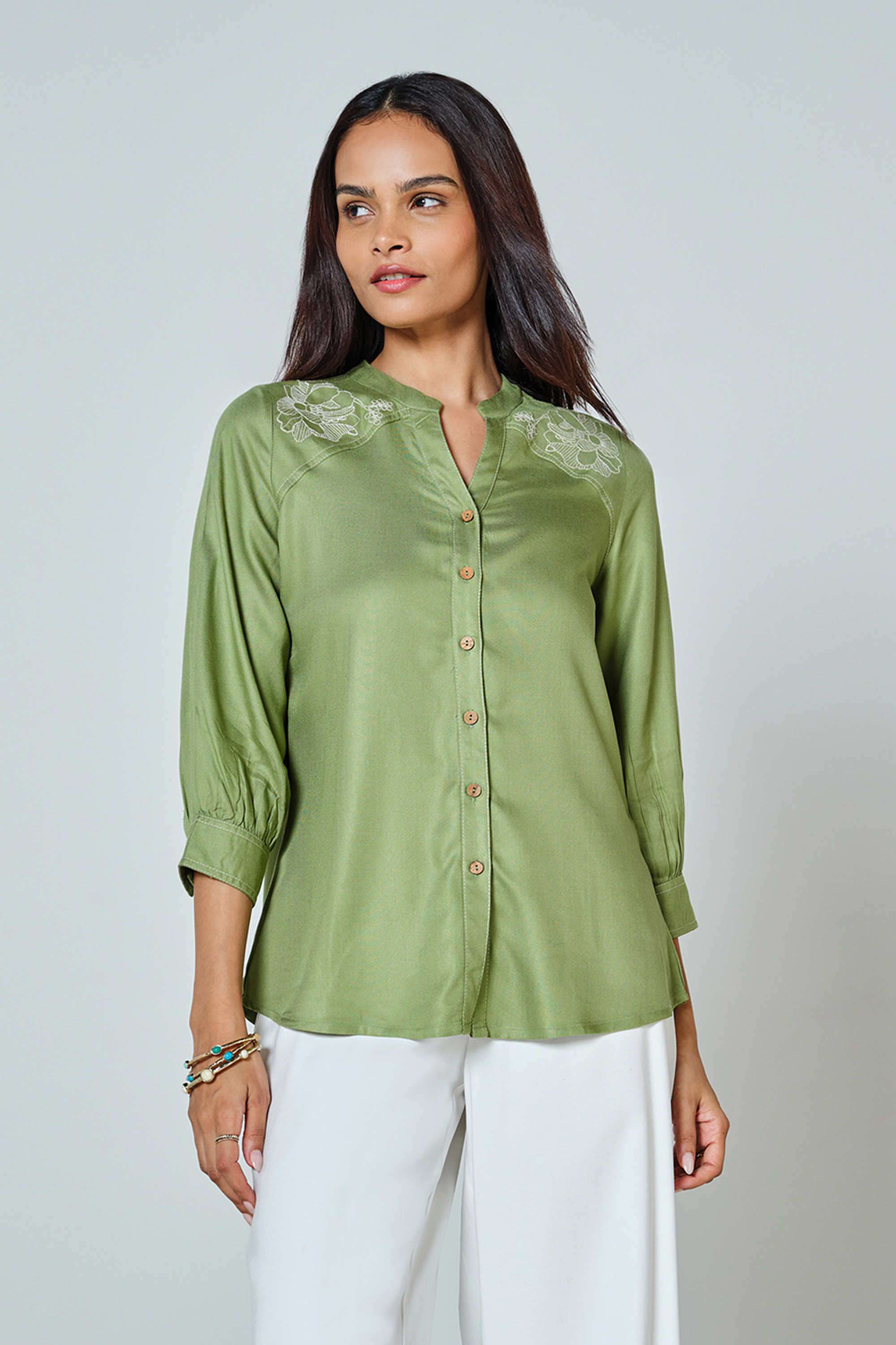 Solid-Viscose-Collared-Women-s-Top