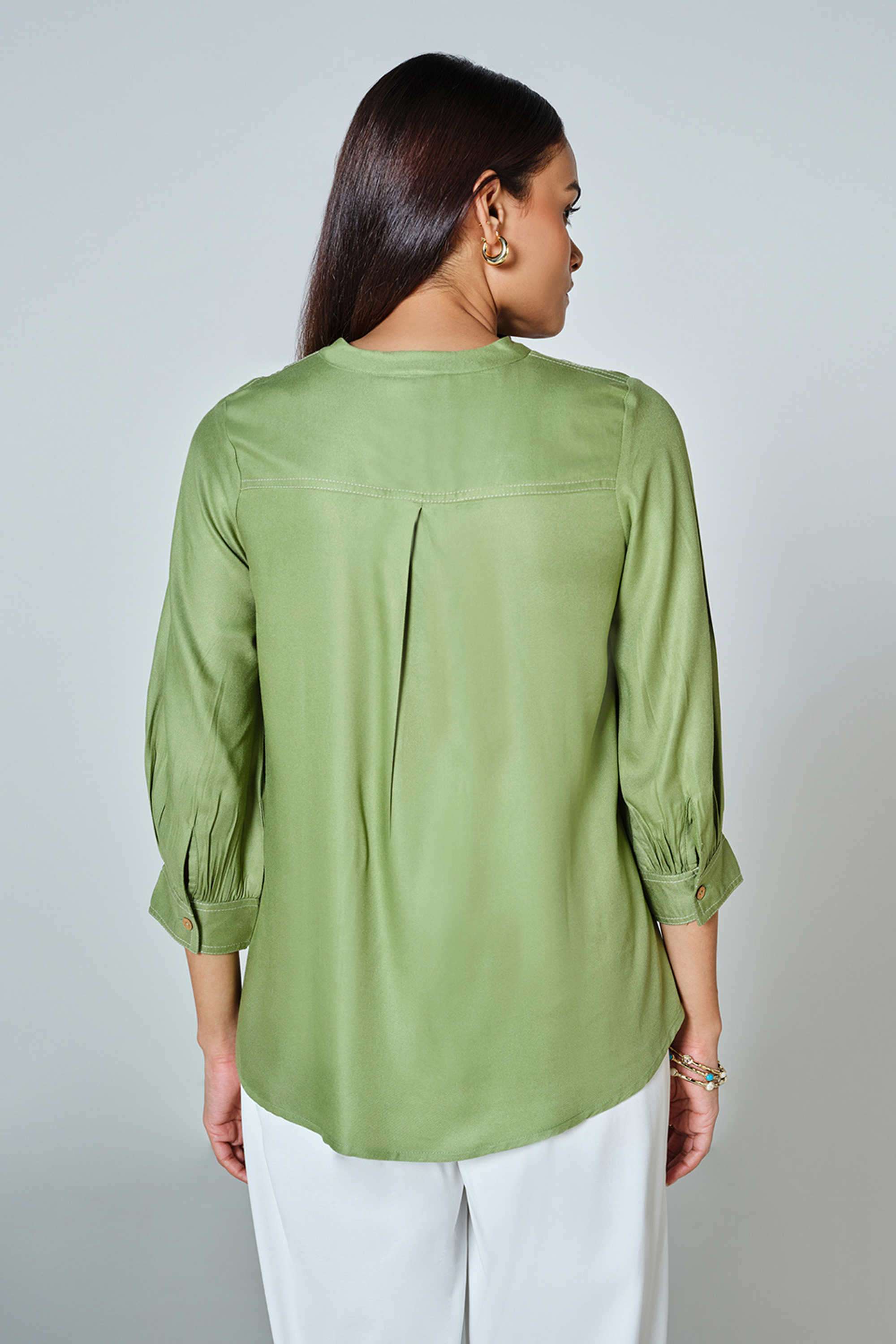 Solid-Viscose-Collared-Women-s-Top