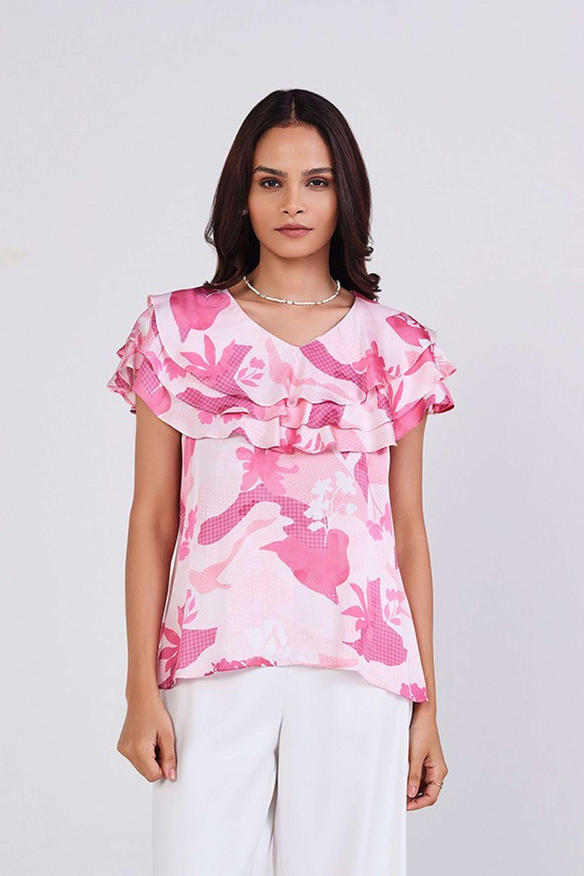 Floral-Modal-V-Neck-Women-s-Top