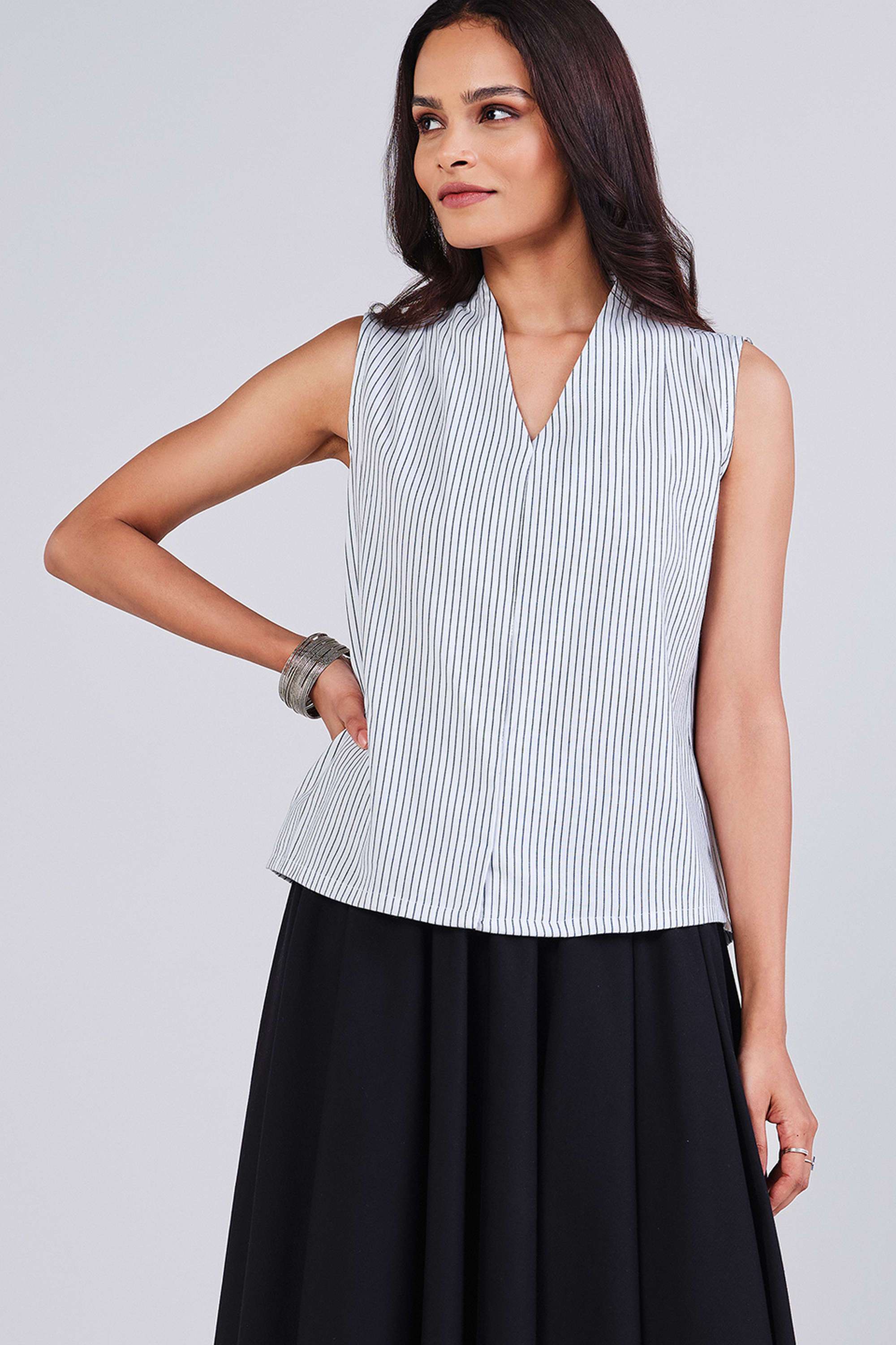 Stripes-Cotton-V-Neck-Women-s-Top