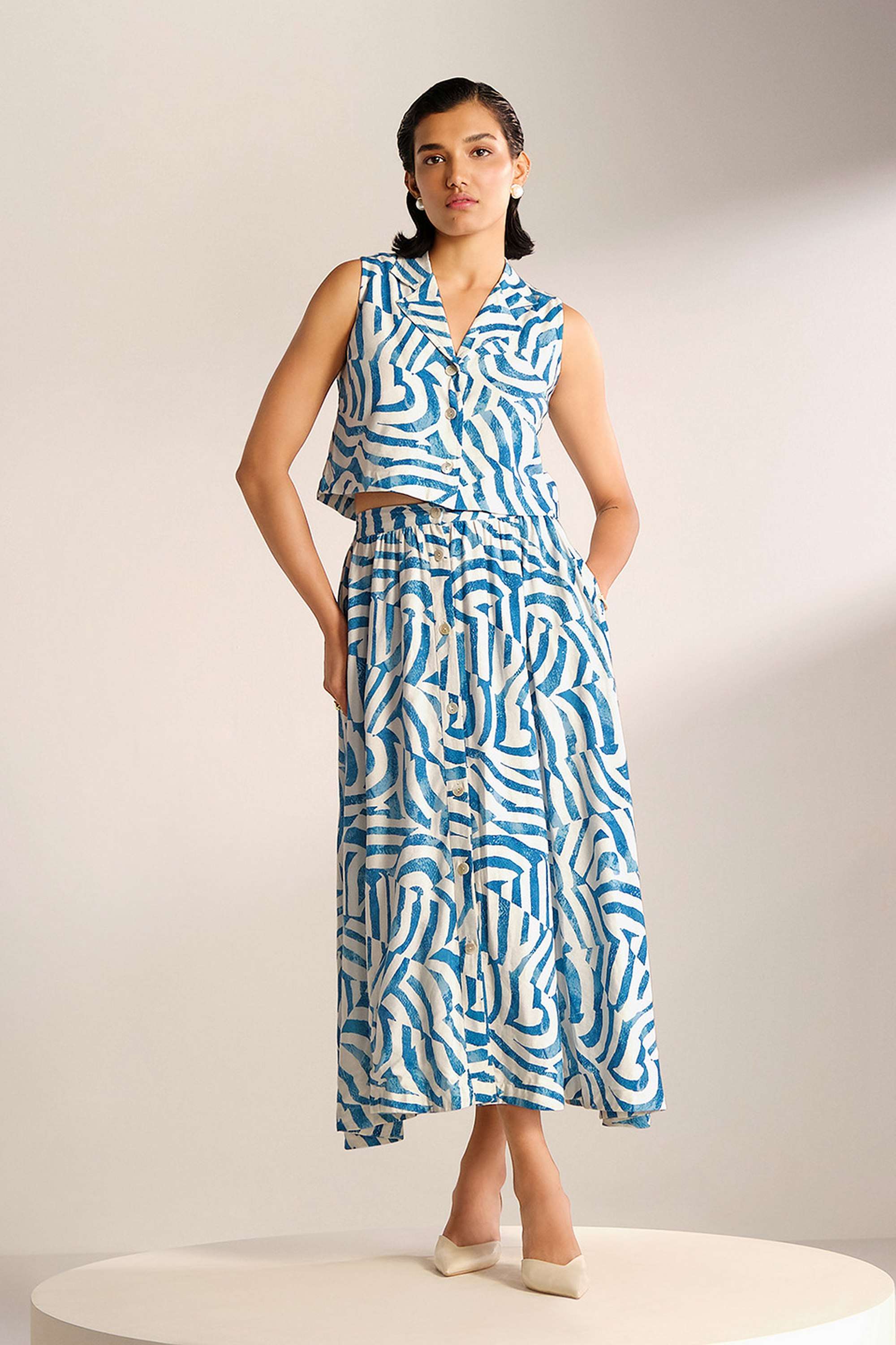 Abstract-Calf-Length-Viscose-Blend-Woven-Women-s-Co-Ord-Set