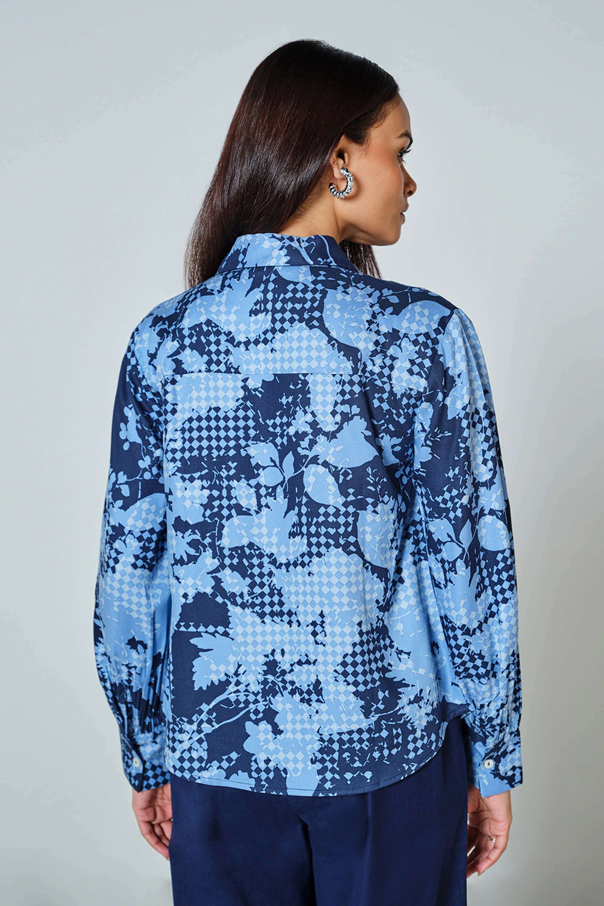 Floral-Viscose-V-Neck-Women-s-Top