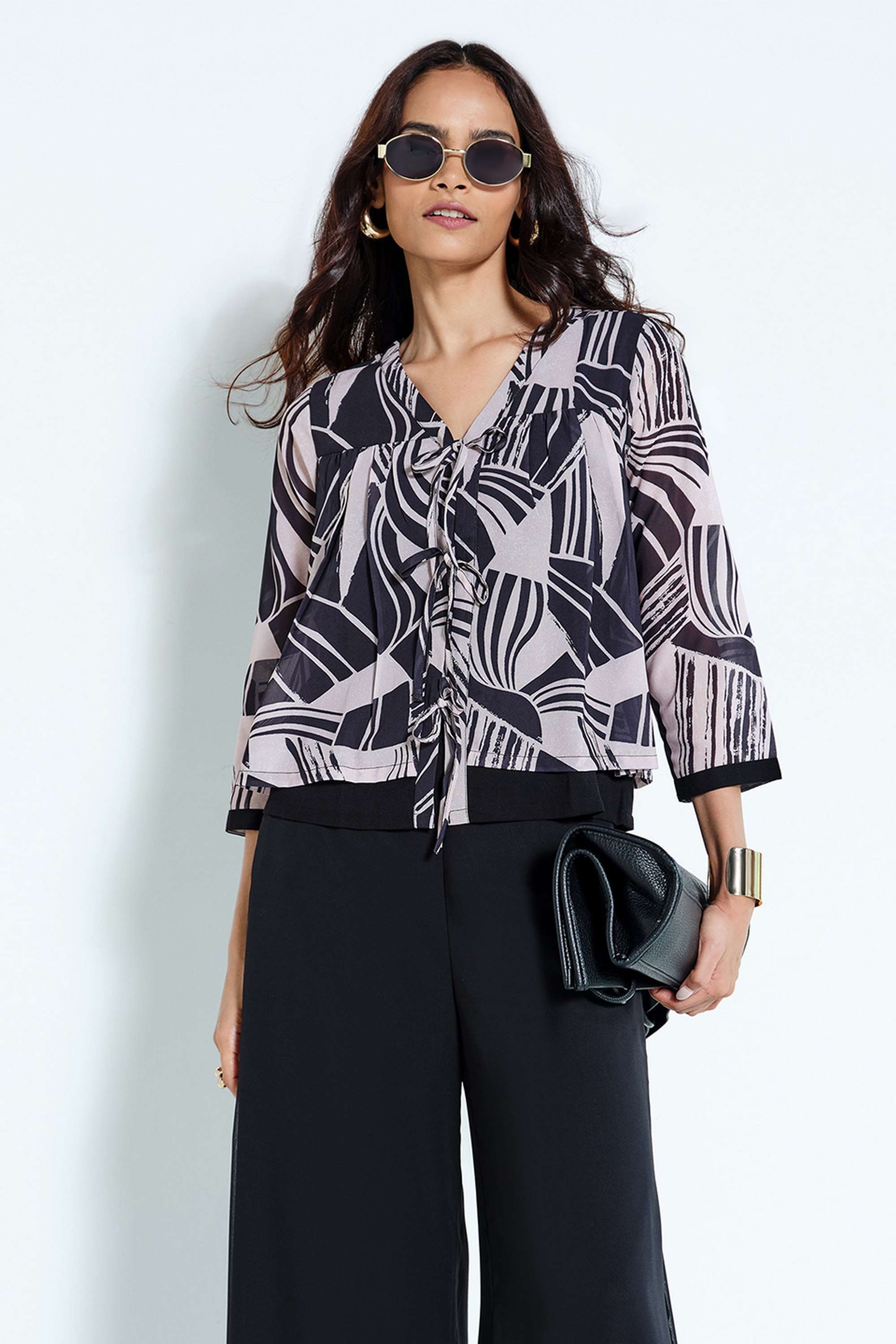 Abstract-Polyester-V-Neck-Women-s-Top