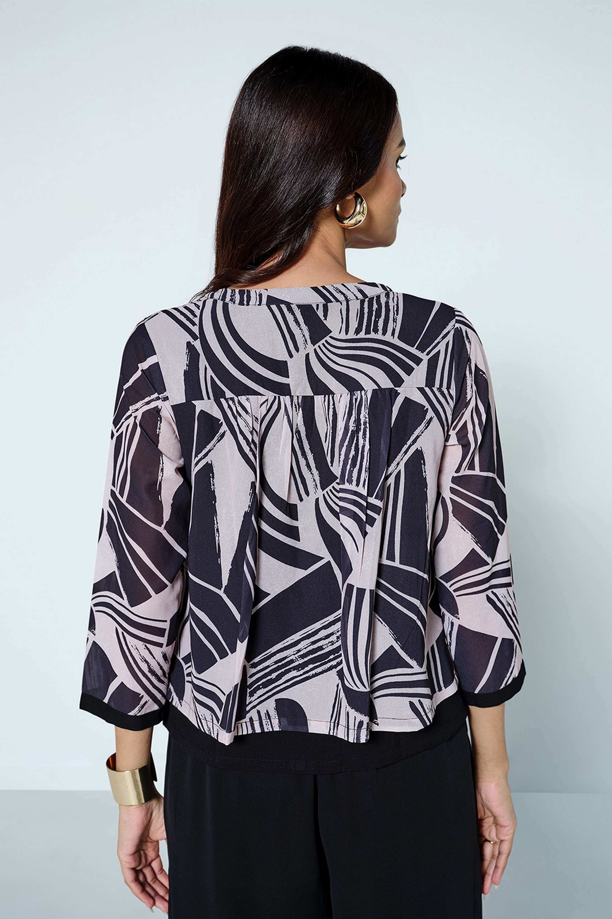 Abstract-Polyester-V-Neck-Women-s-Top