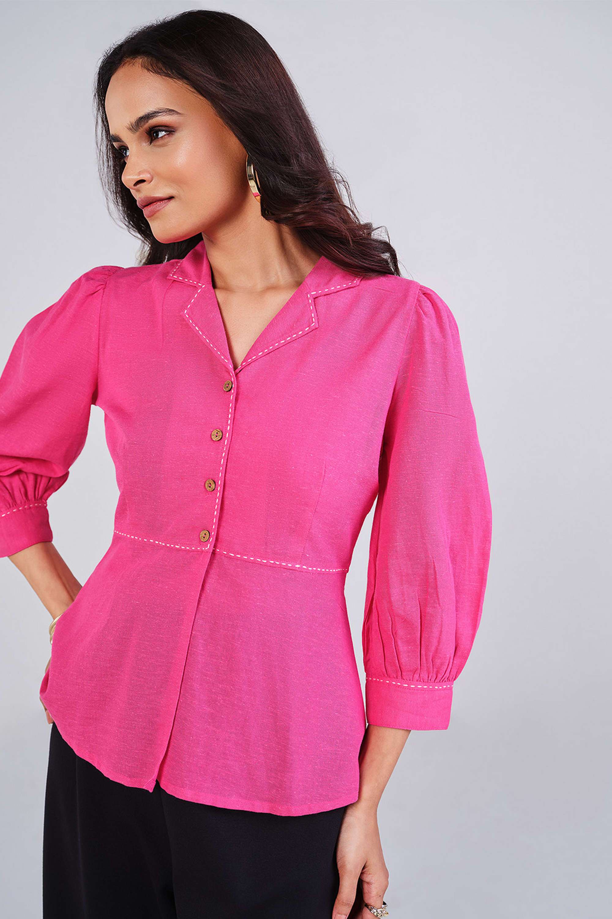 Solid-Viscose-Collared-Women-s-Top