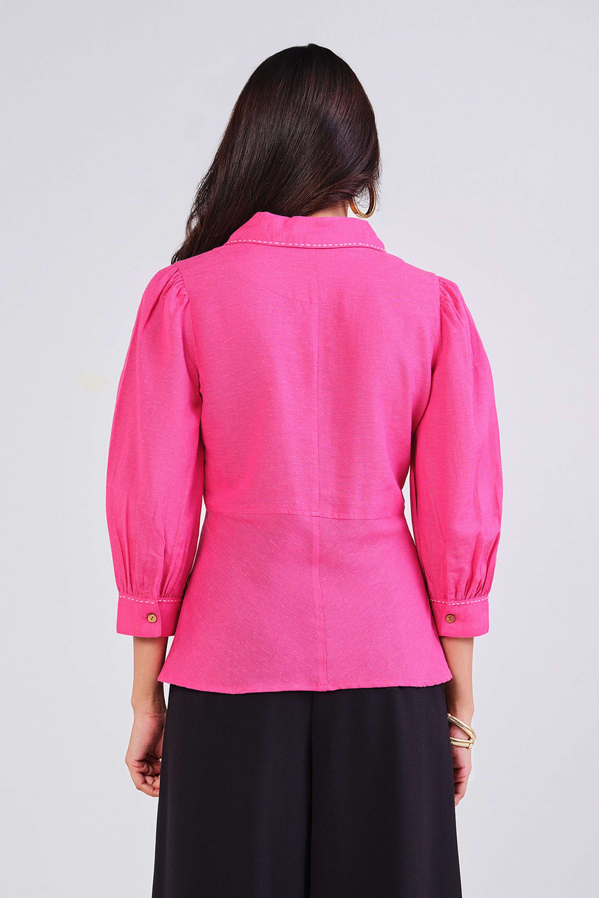 Solid-Viscose-Collared-Women-s-Top