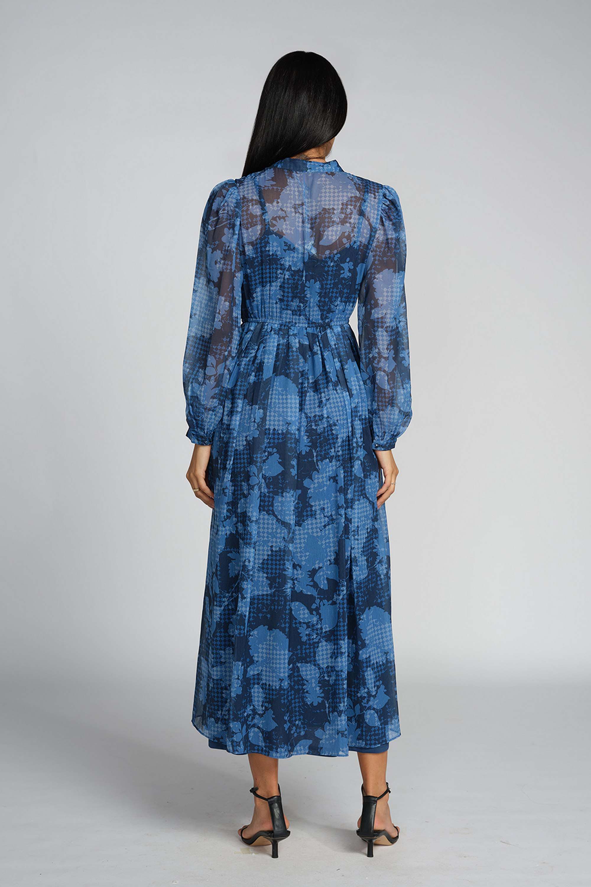 Floral-Mandarin-Collar-Polyester-Women-s-Gown