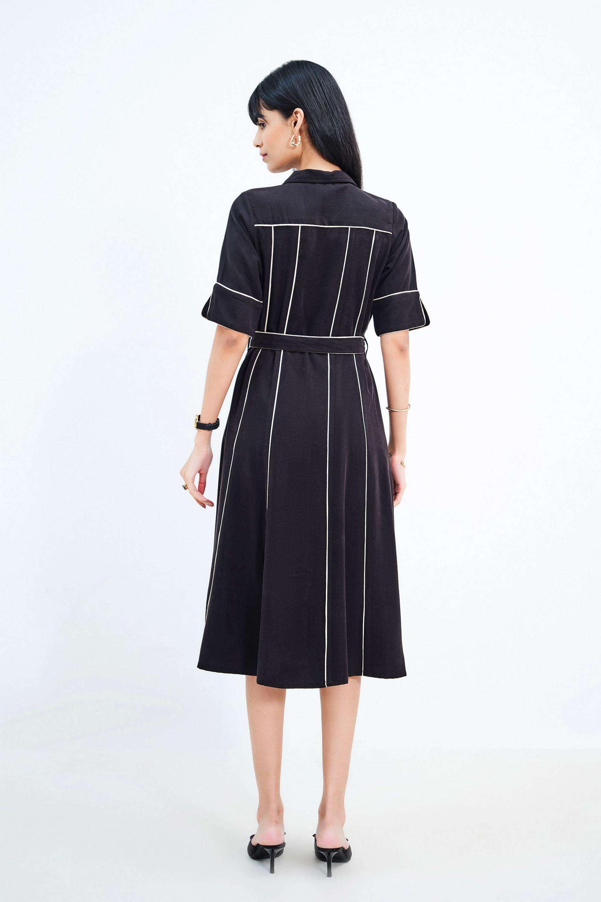 Solid-Blended-Fabric-V-Neck-Women-s-Dress
