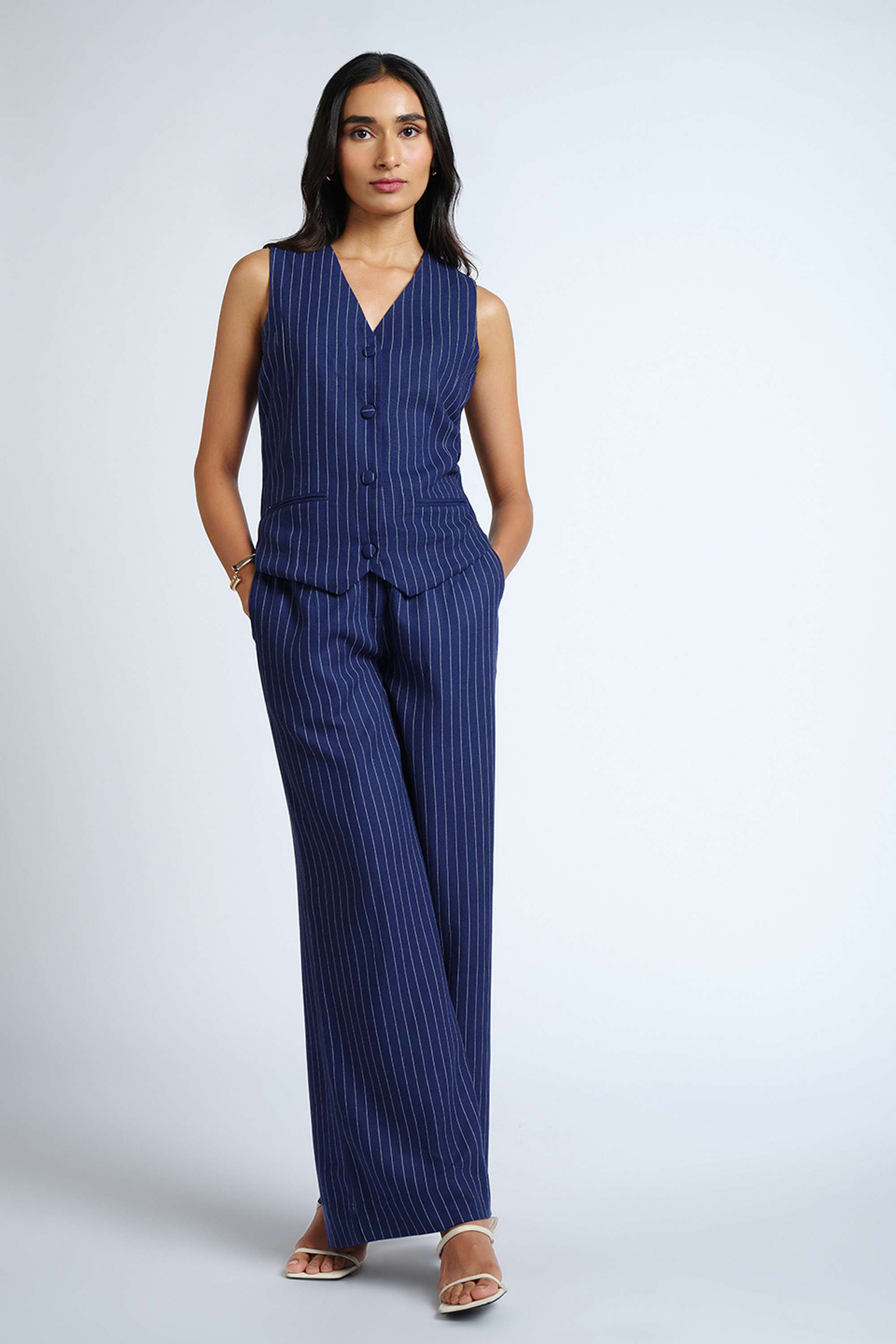 Stripes-Viscose-V-Neck-Women-s-Co-Ord-Set