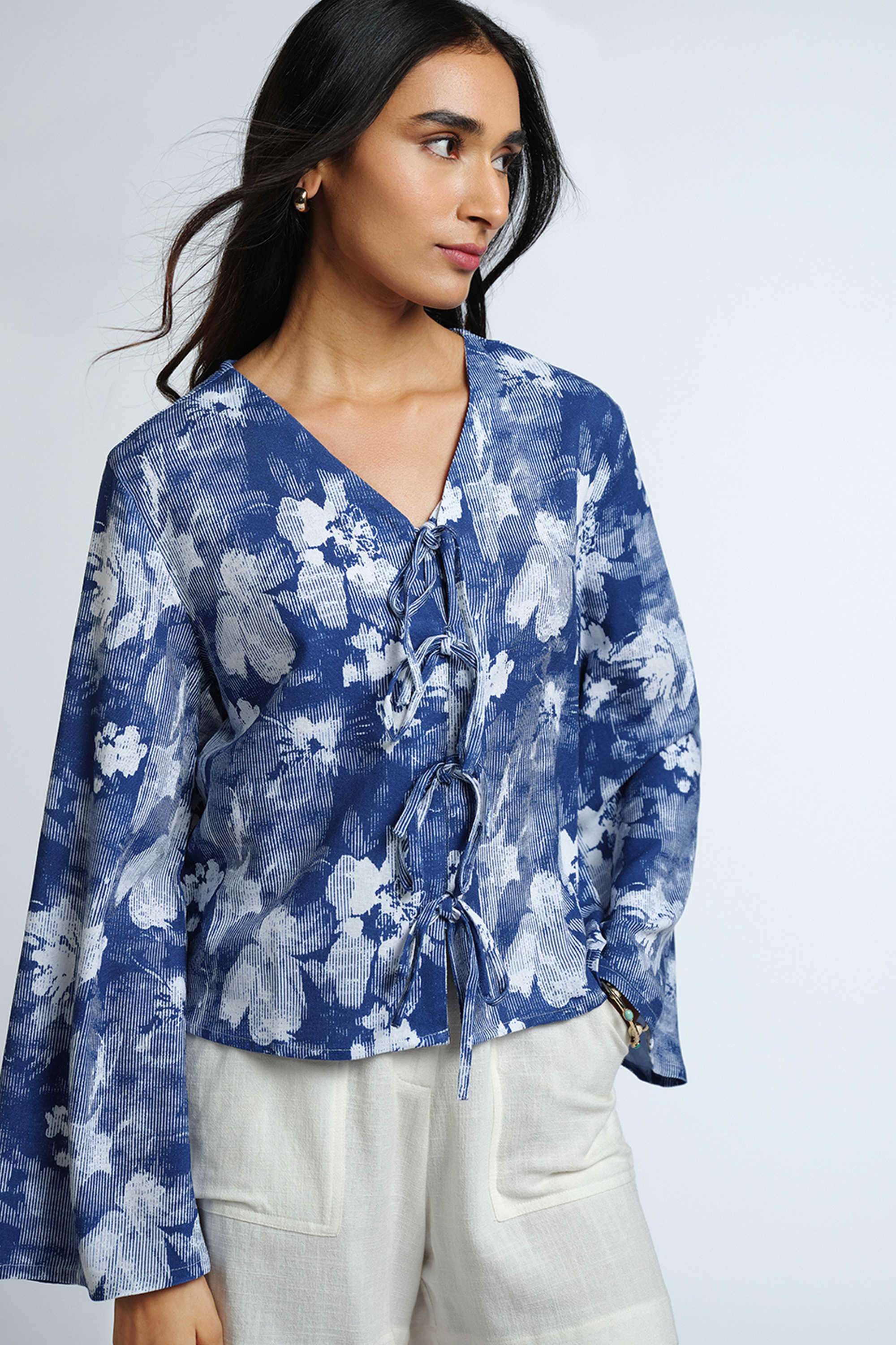 Printed-Viscose-V-Neck-Women-s-Top