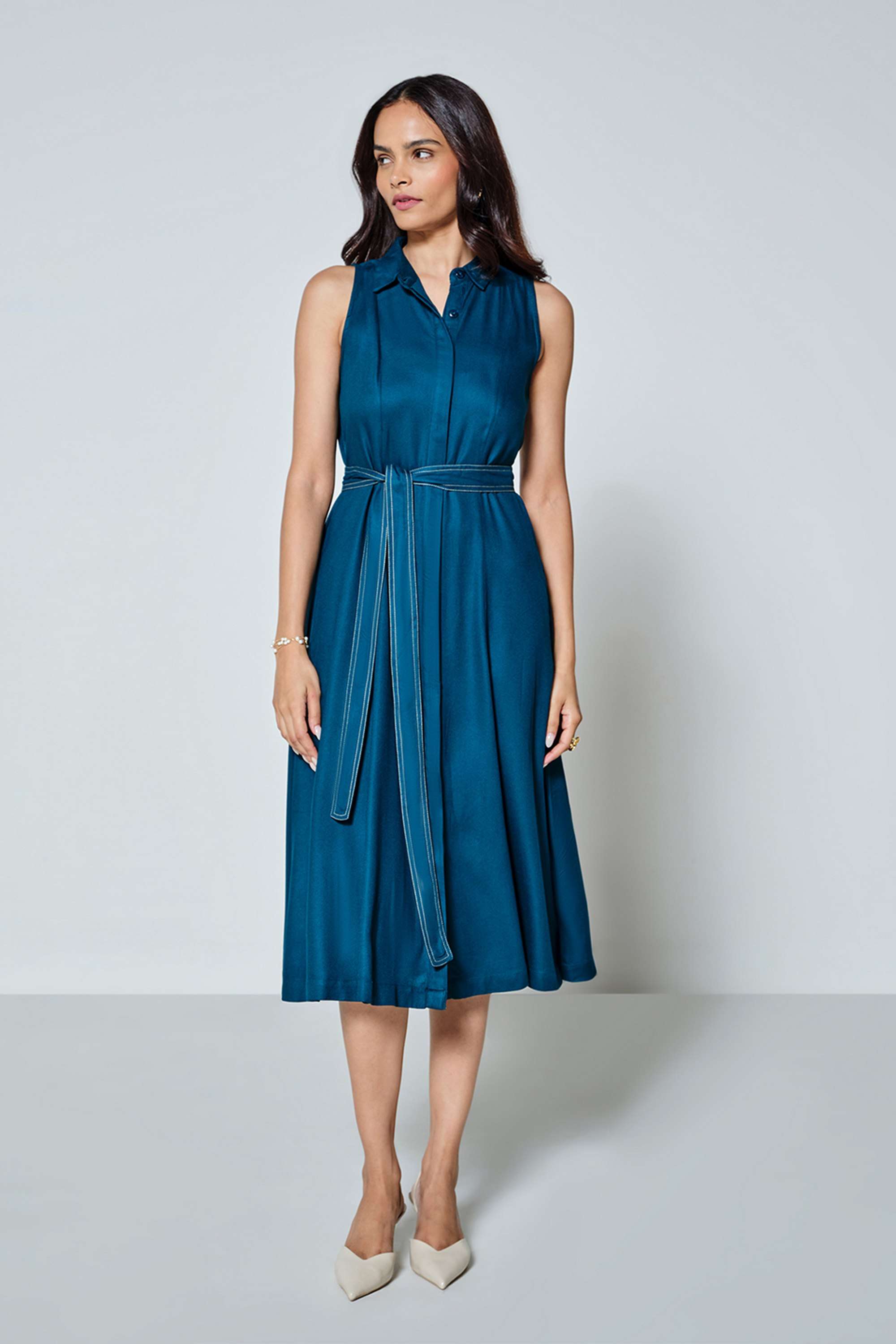 Solid-Viscose-Women-s-Calf-Length-Dress