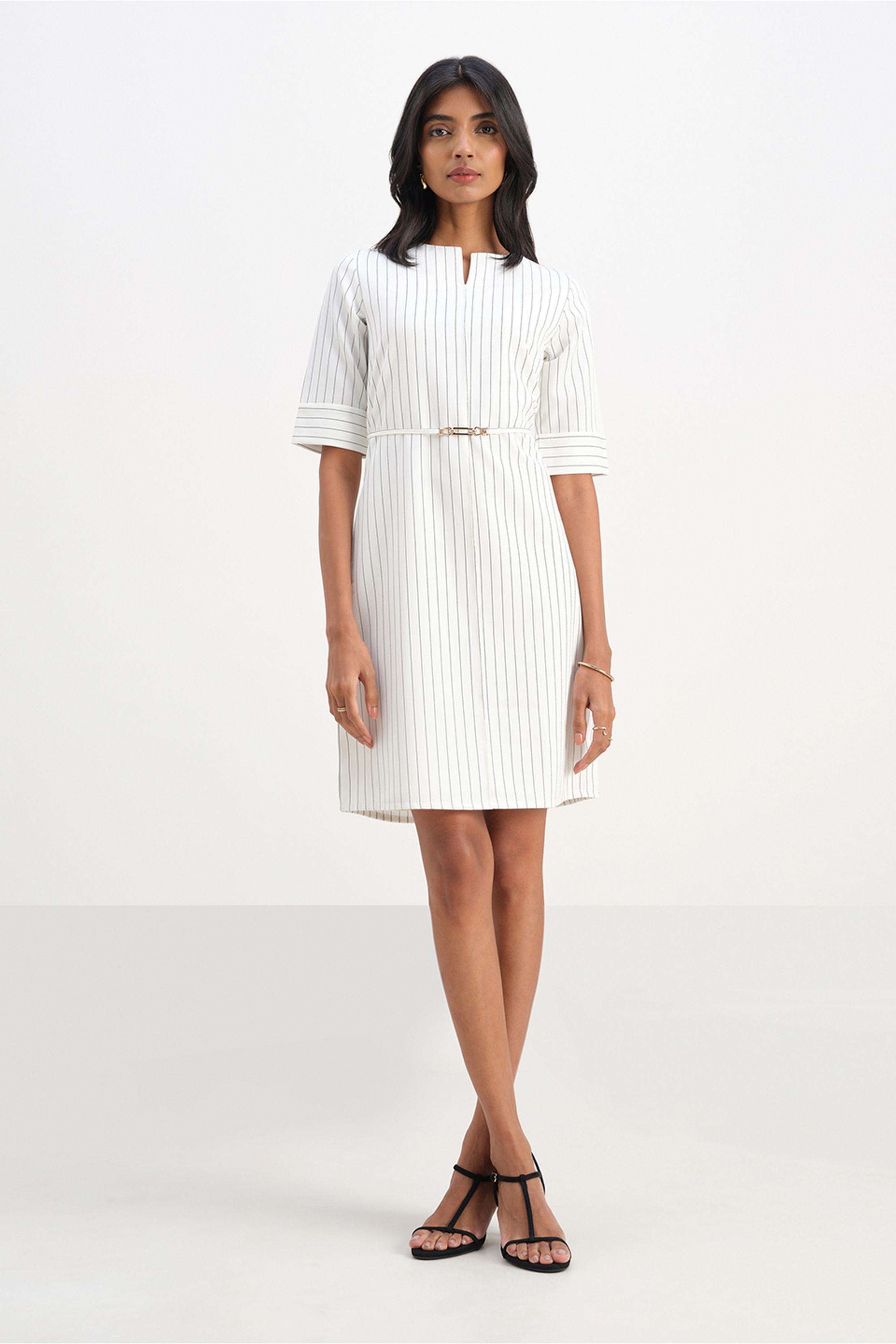 Solid-Blended-Fabric-Round-Neck-Women-s-Dress