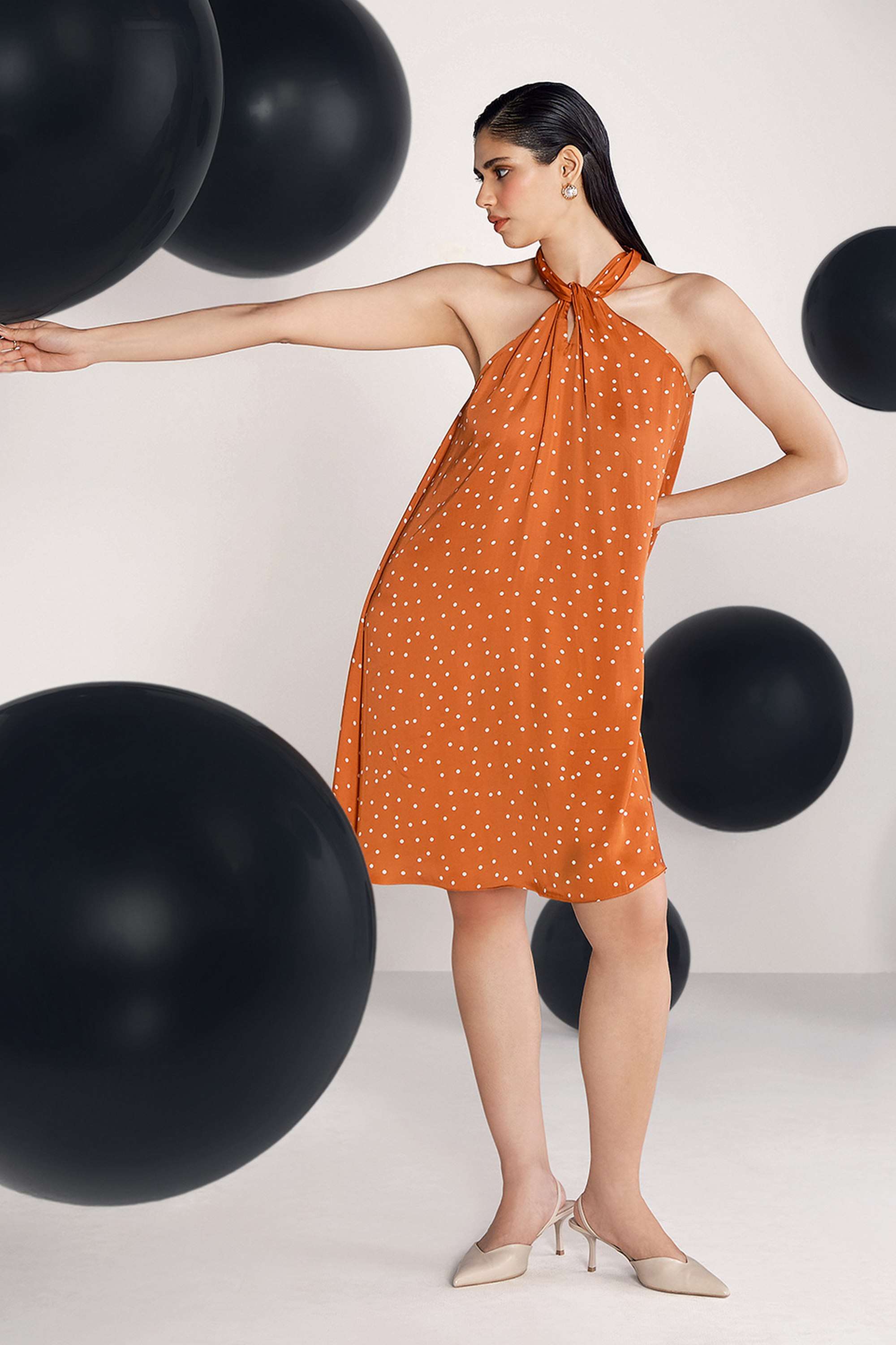 Polka-Dots-Halter-Neck-Viscose-Women-s-Knee-Length-Dress