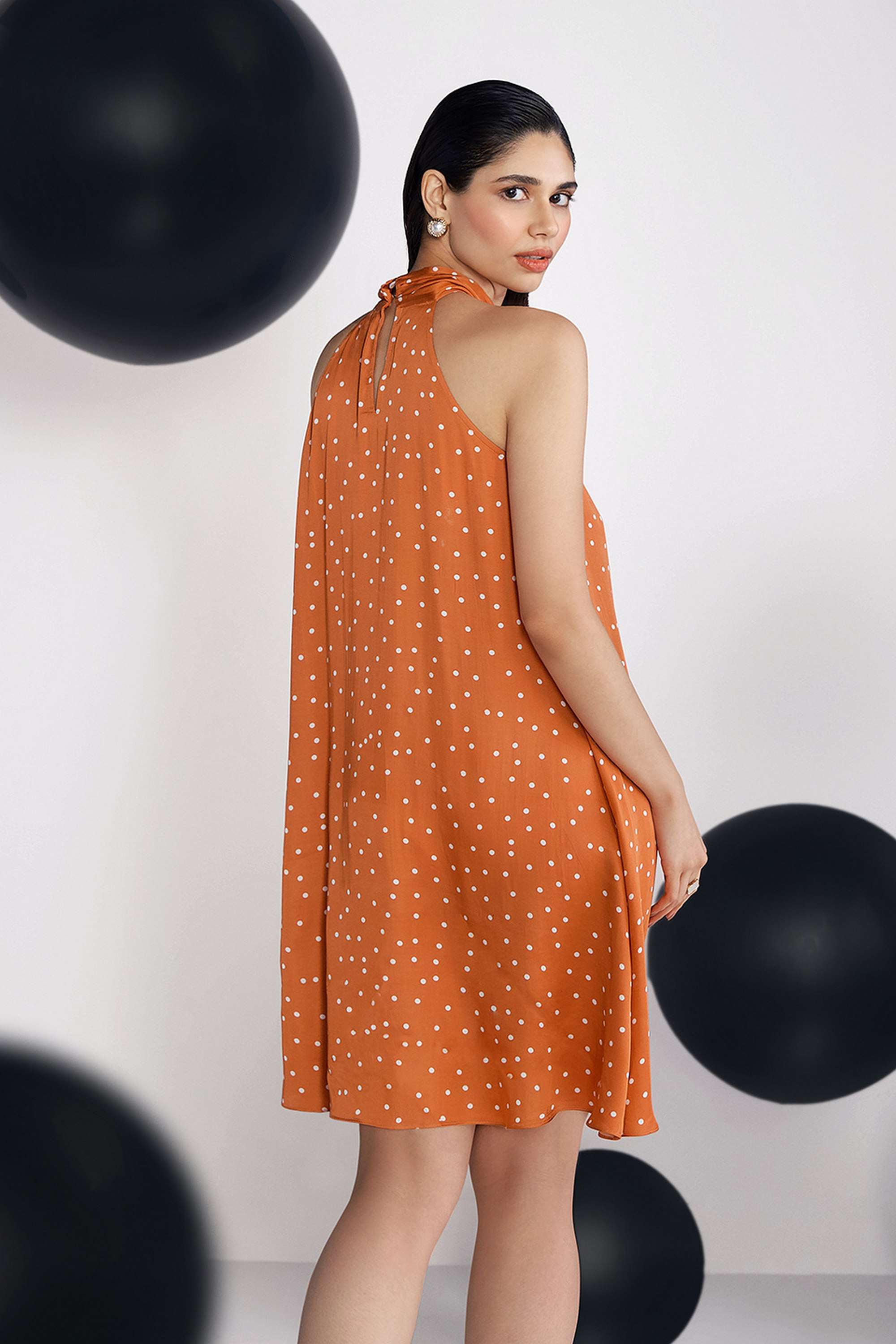 Polka-Dots-Halter-Neck-Viscose-Women-s-Knee-Length-Dress