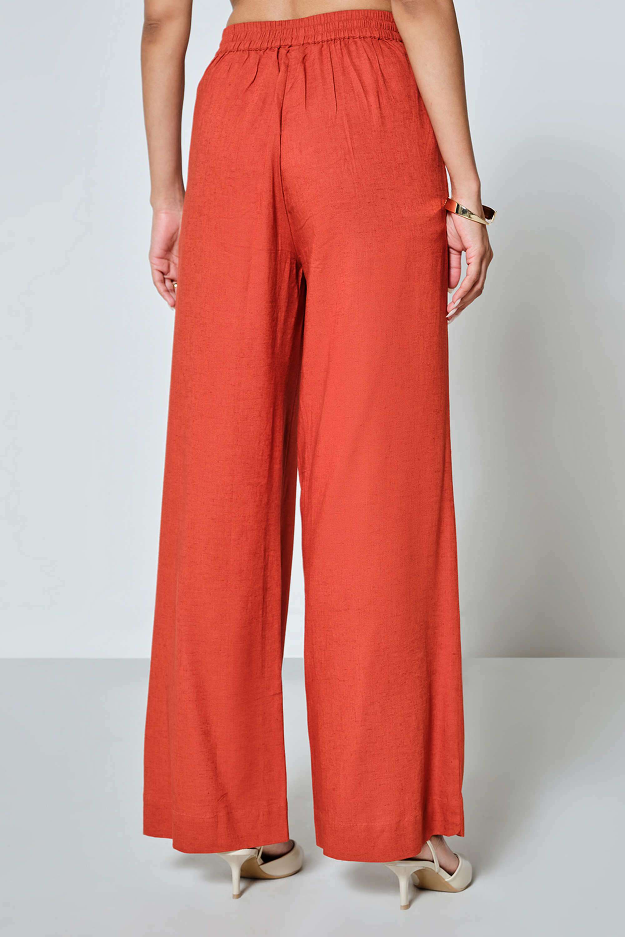 Solid-Relaxed-Fit-Blended-Fabric-Women-s-Formal-Wear-Pants
