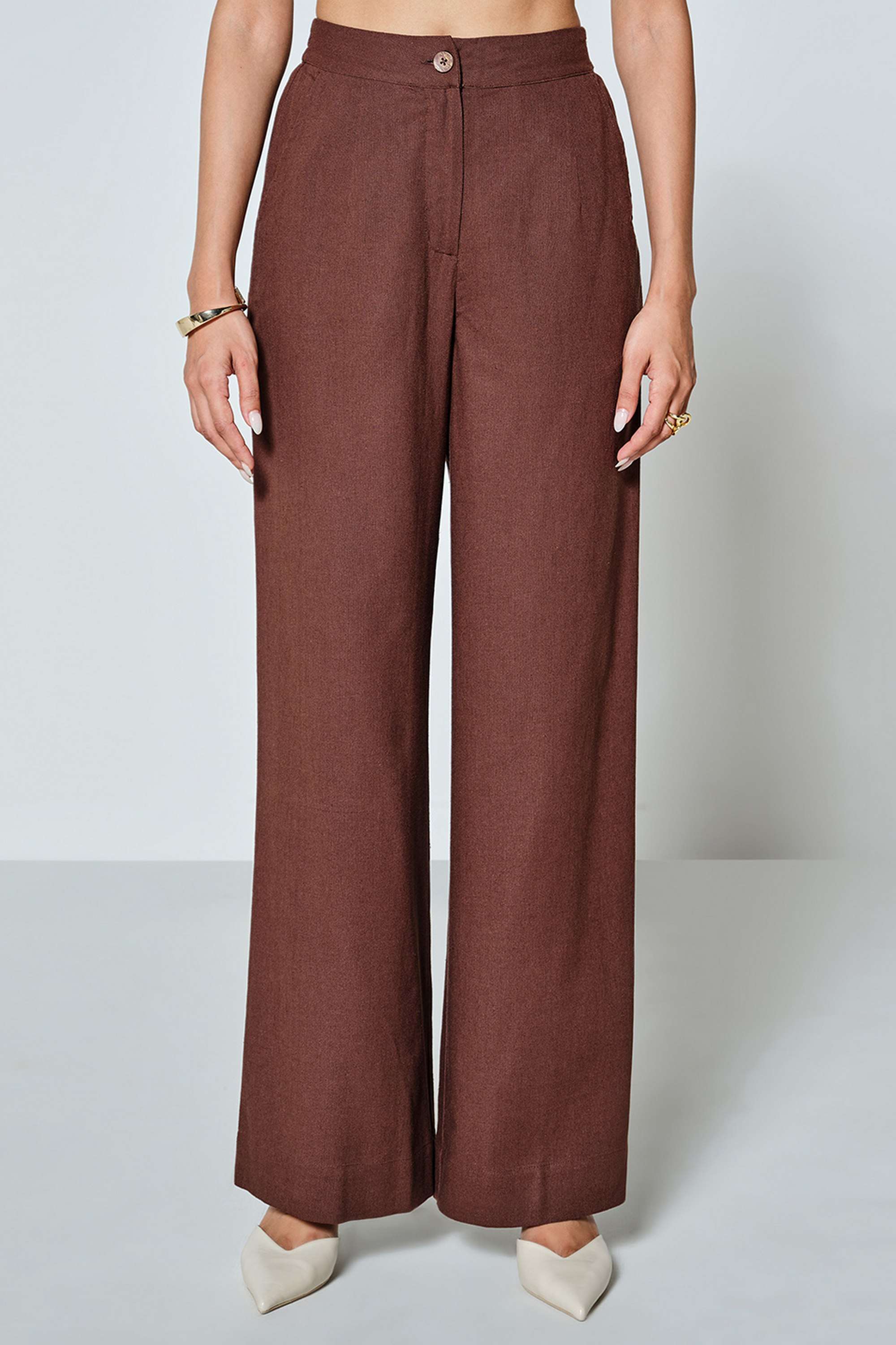Solid-Regular-Fit-Viscose-Blend-Women-s-Formal-Wear-Pants