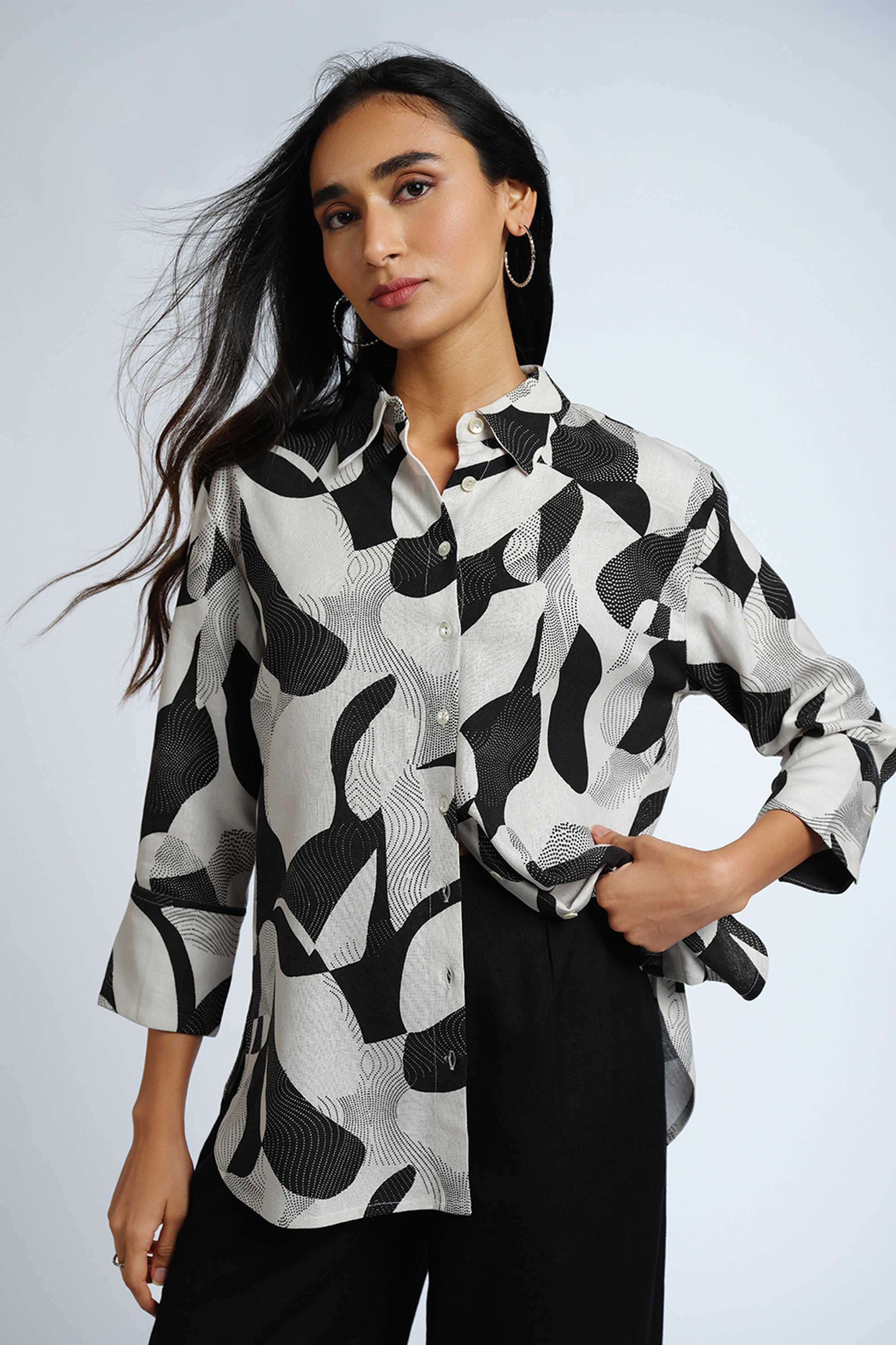 Printed-Viscose-Collared-Women-s-Top